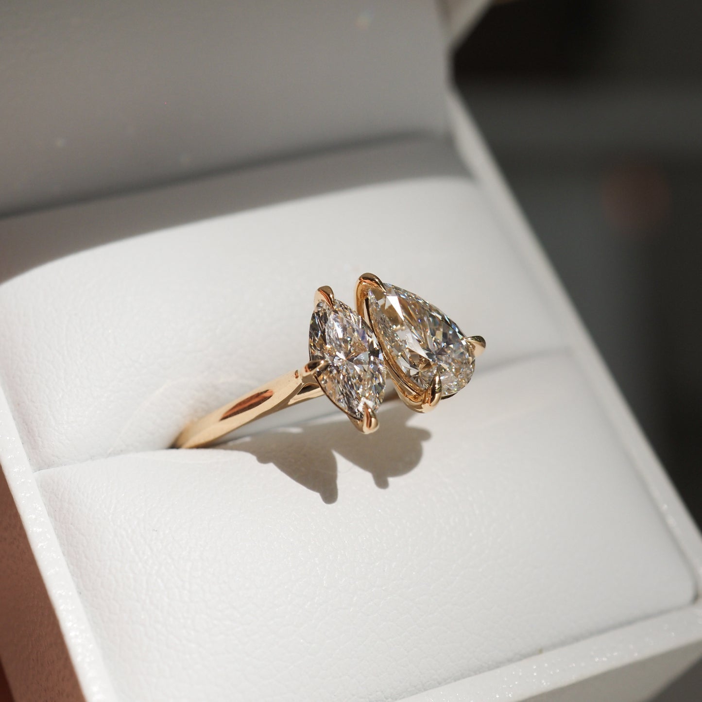 Stunning 1.5 CT Pear & Marquise Moissanite Engagement Ring with Two Stone Design