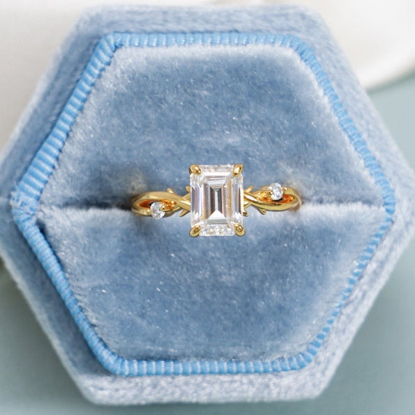 Stunning 1.0 - 2.0 CT Emerald Moissanite Engagement Ring with Twisted Pave Design 3