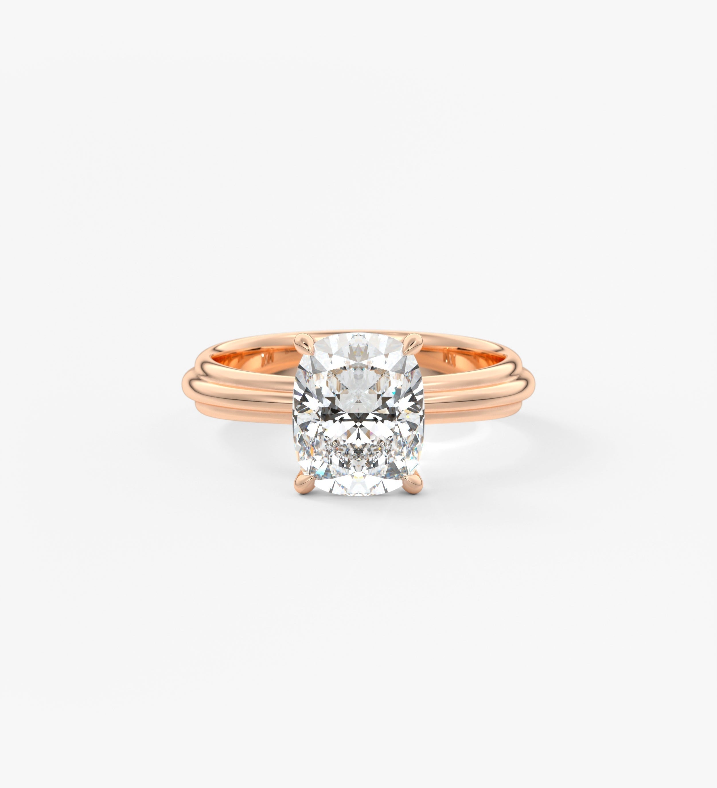 Cushion Solitaire Triple Shank Lab Grown Diamond Engagement Ring