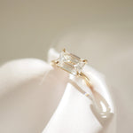 1 CT East West Emerald Solitaire Moissanite Engagement Ring