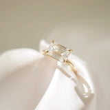 1 CT East West Emerald Solitaire Moissanite Engagement Ring