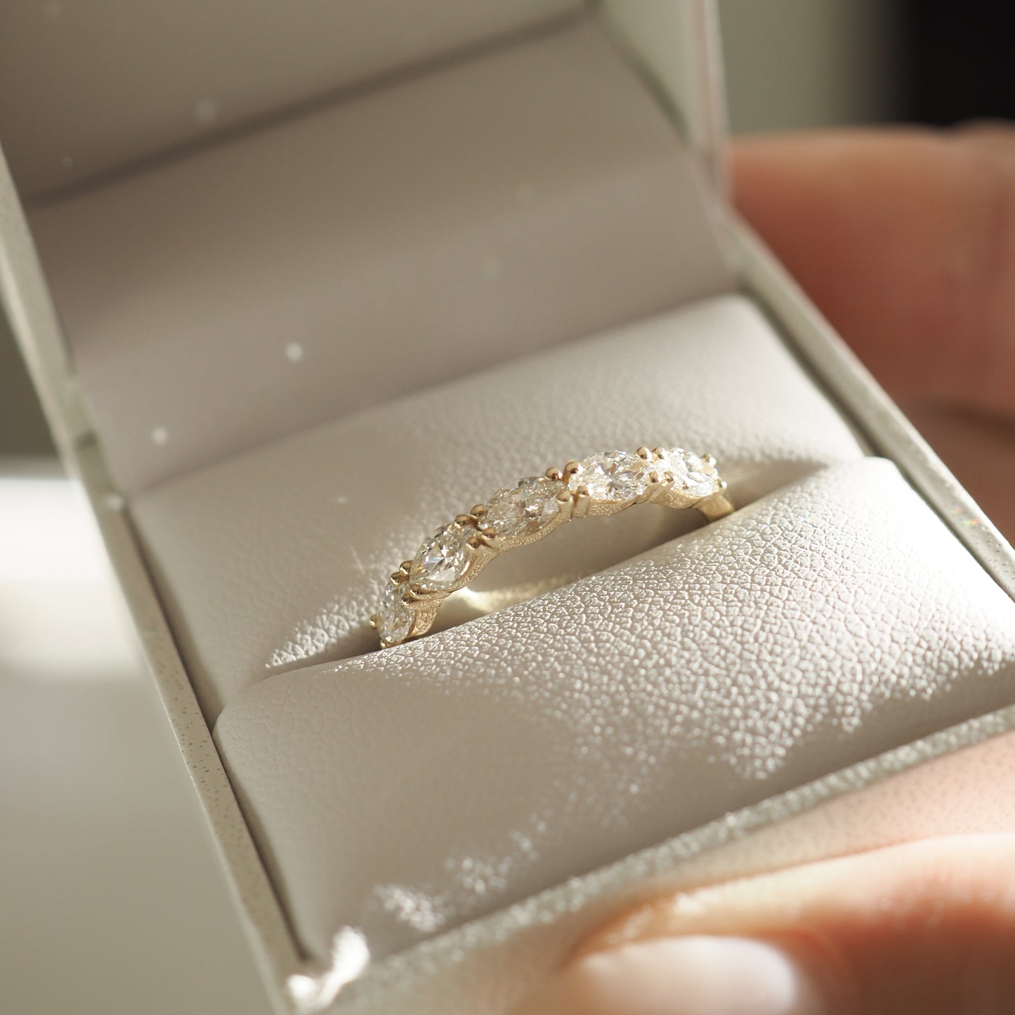 Stunning 1 TCW Marquise Moissanite Stones Half Eternity Wedding Bands