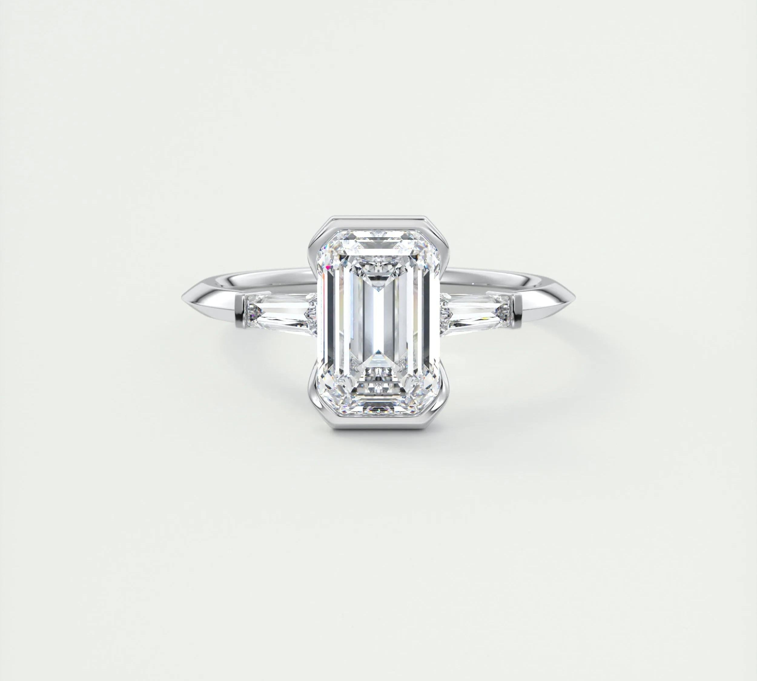 2 CT Emerald Three Stome CVD F/VS1 Diamond Engagement Ring 1