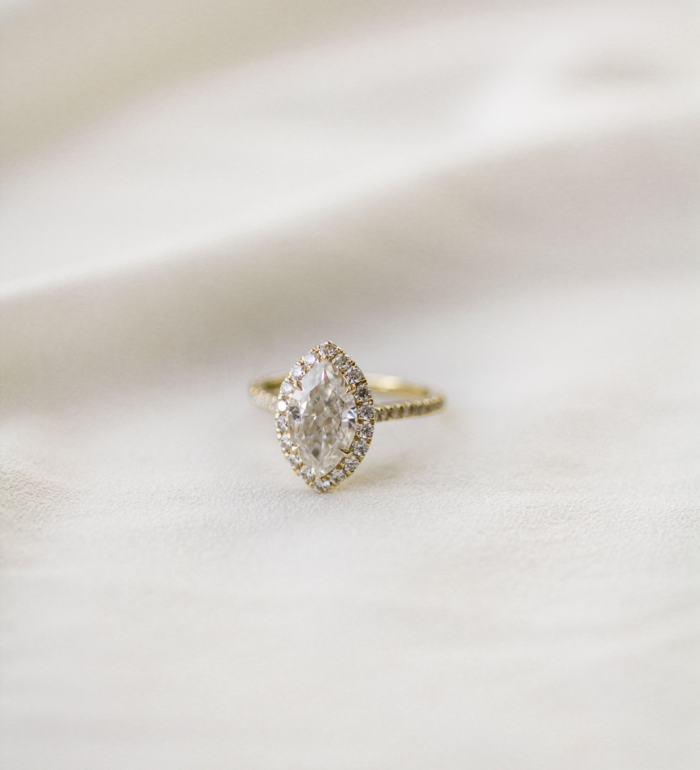 1.75 CT Marquise Cut Halo & Pave Moissanite Engagement Ring 2