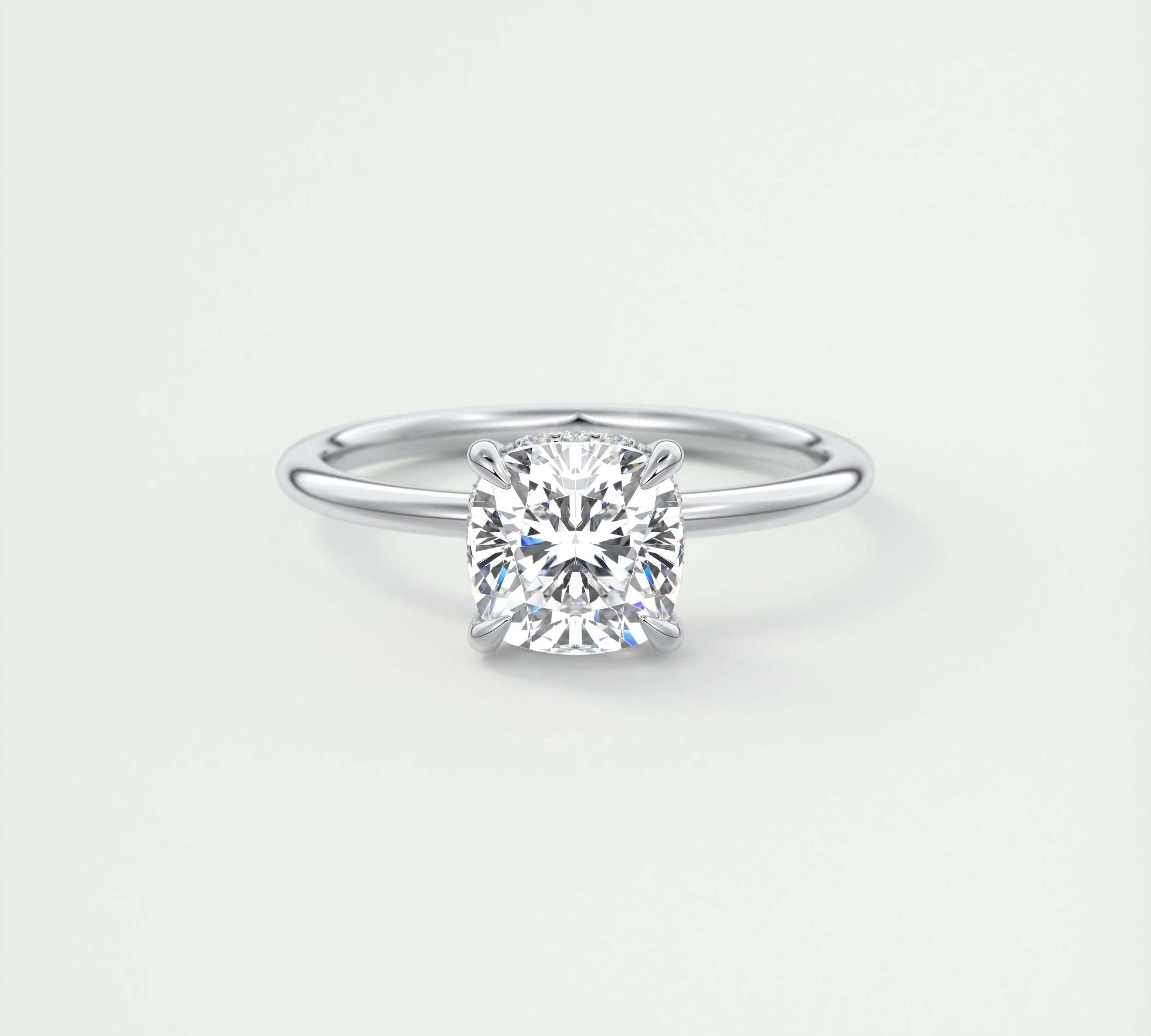 2 CT Cushion Hidden Halo CVD F/VS1 Diamond Engagement Ring 1