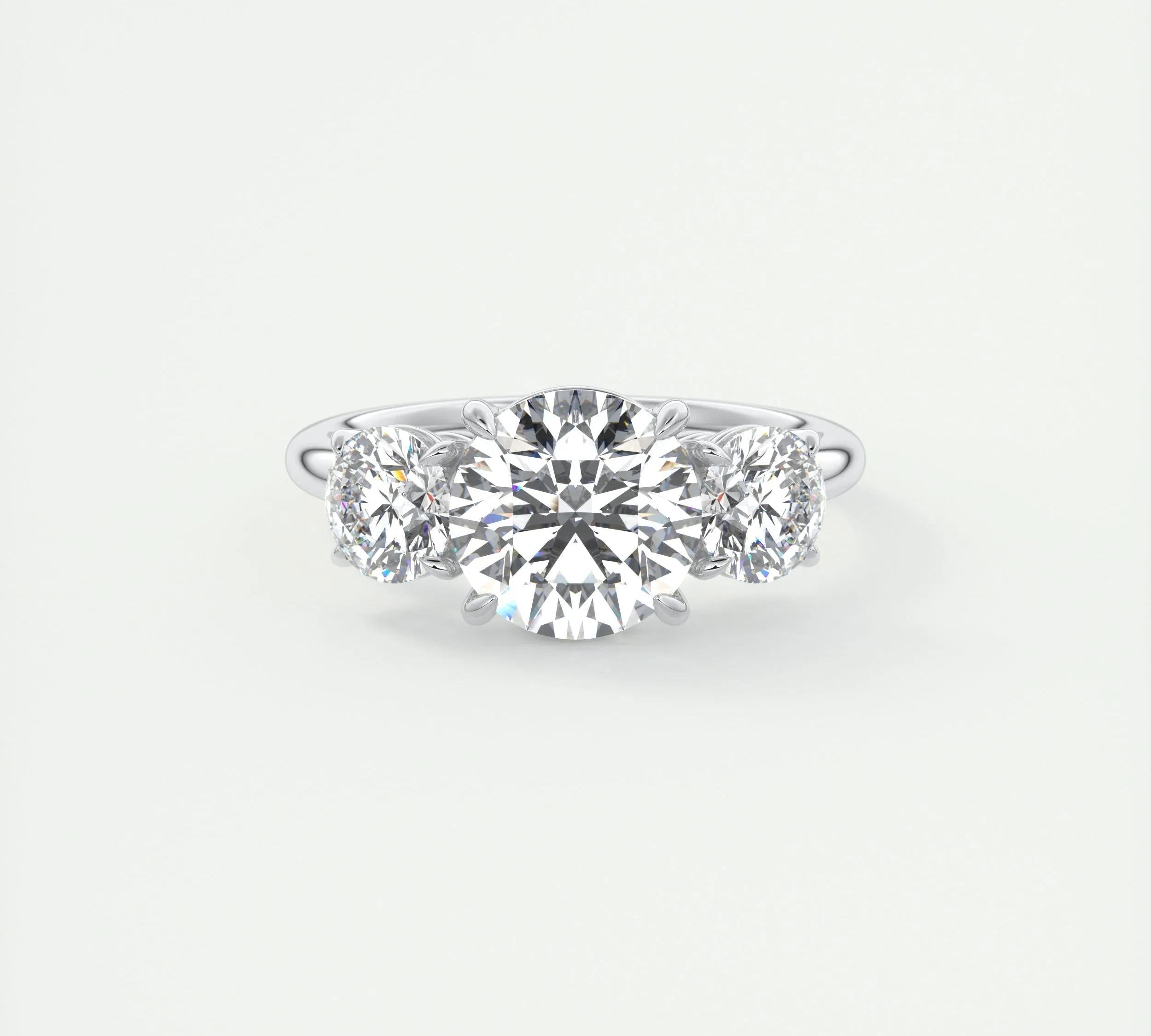 2 CT Round Three Stone CVD F/VS1 Diamond Engagement Ring 1