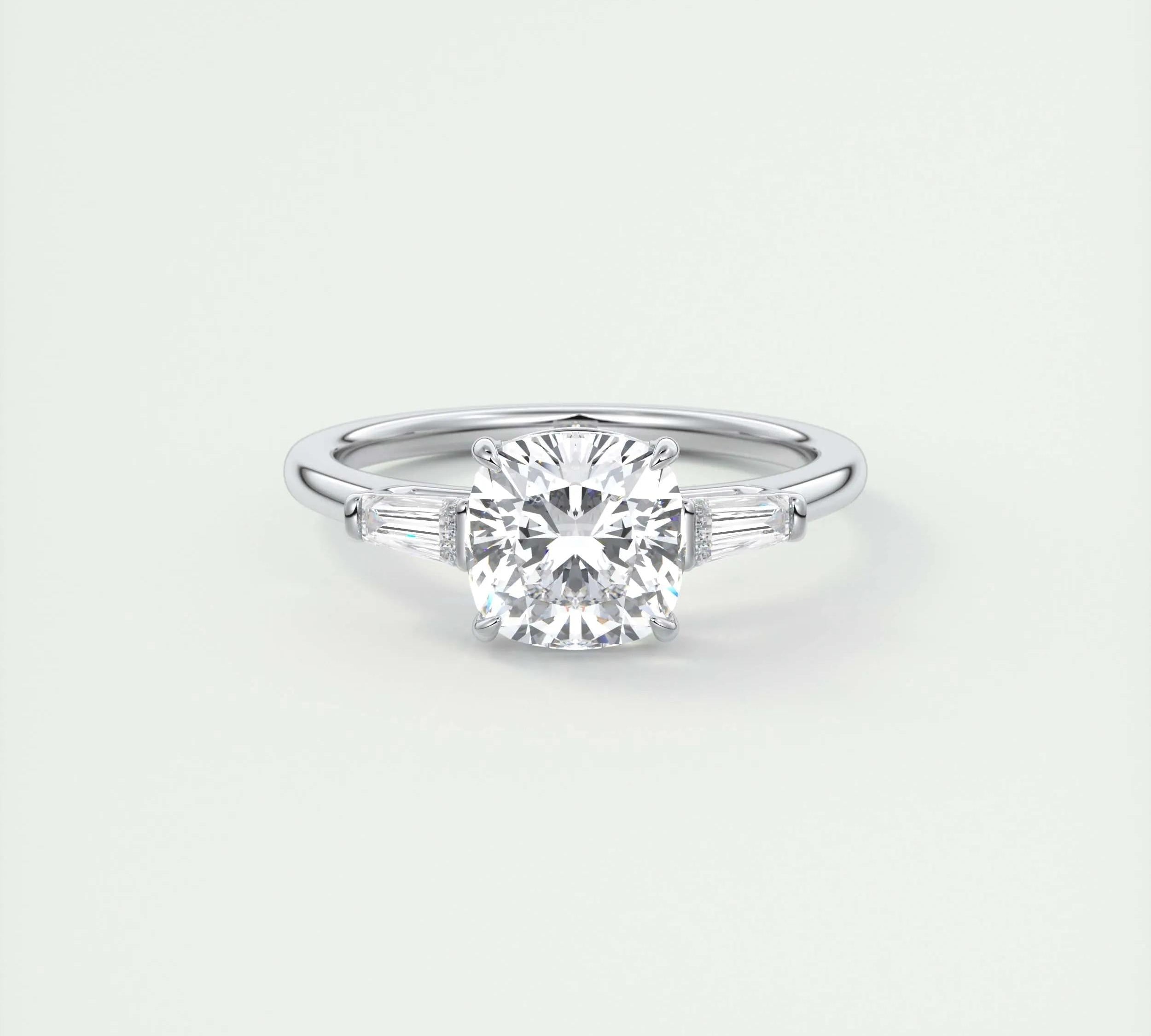 2 CT Cushion Three Stone CVD F/VS1 Diamond Engagement Ring 1