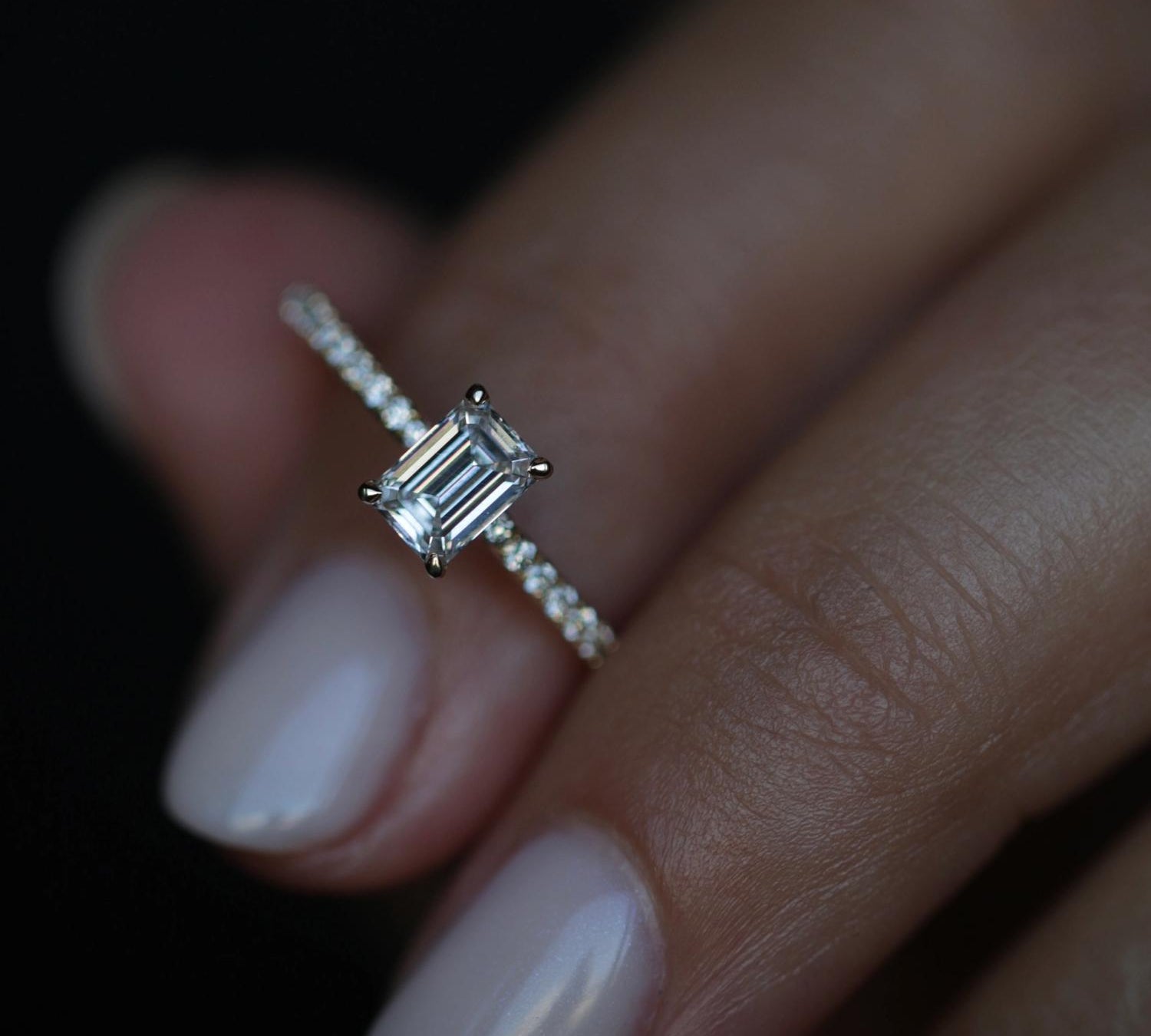 Emerald Cut Pave Lab Grown Diamond Engagement Ring
