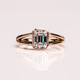 Emerald Solitaire & Split Shank Moissanite Engagement Ring