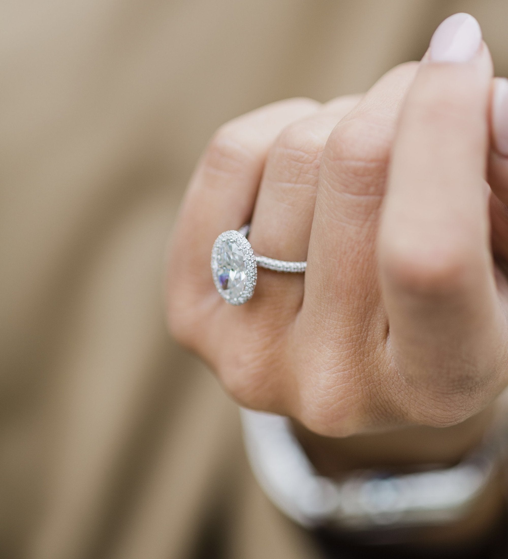 3.85 CT Oval Solitaire Halo & Pave Moissanite Engagement Ring 3