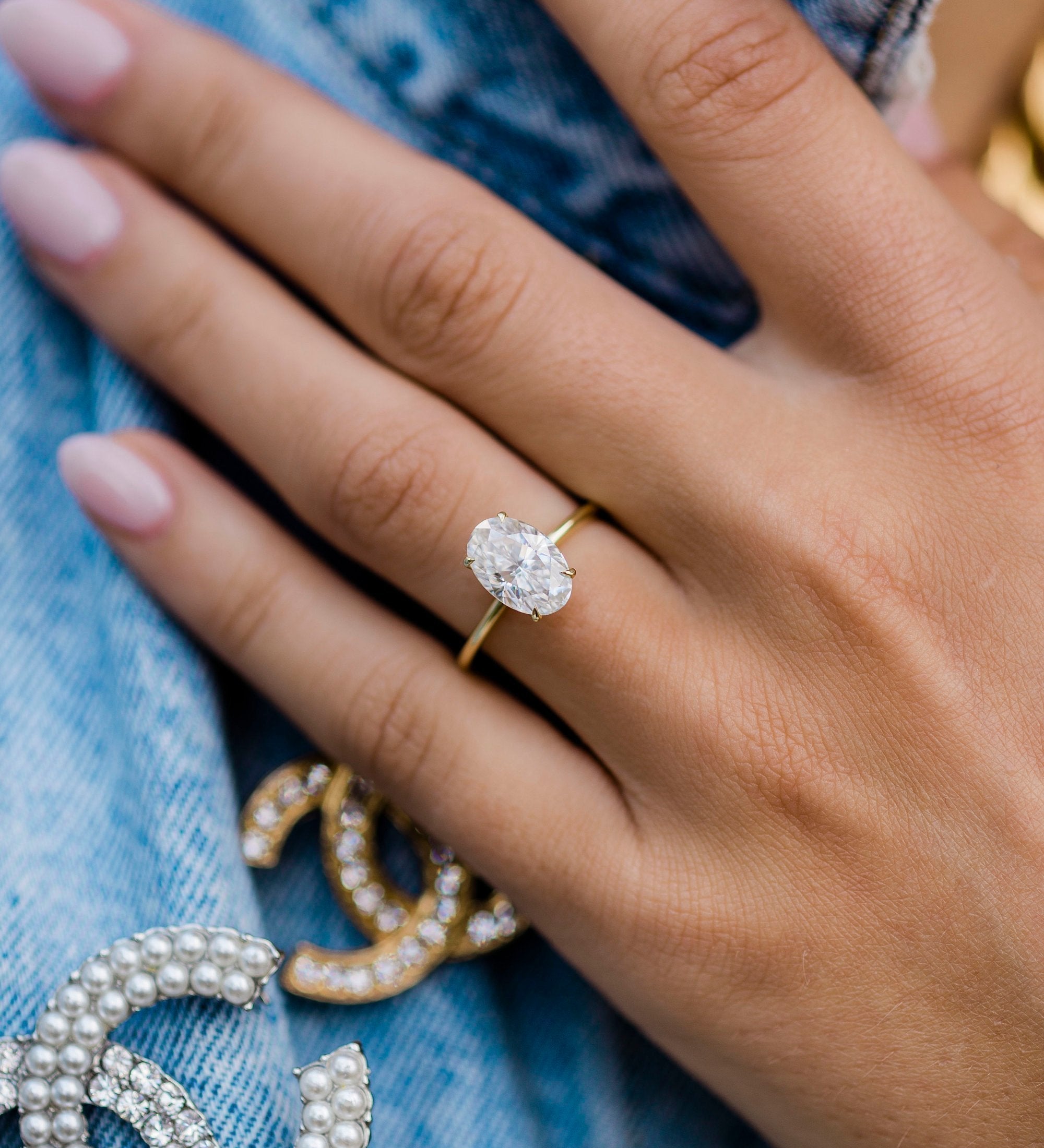 2.70 CT Oval Solitaire Hidden Halo Moissanite Engagement Ring 1