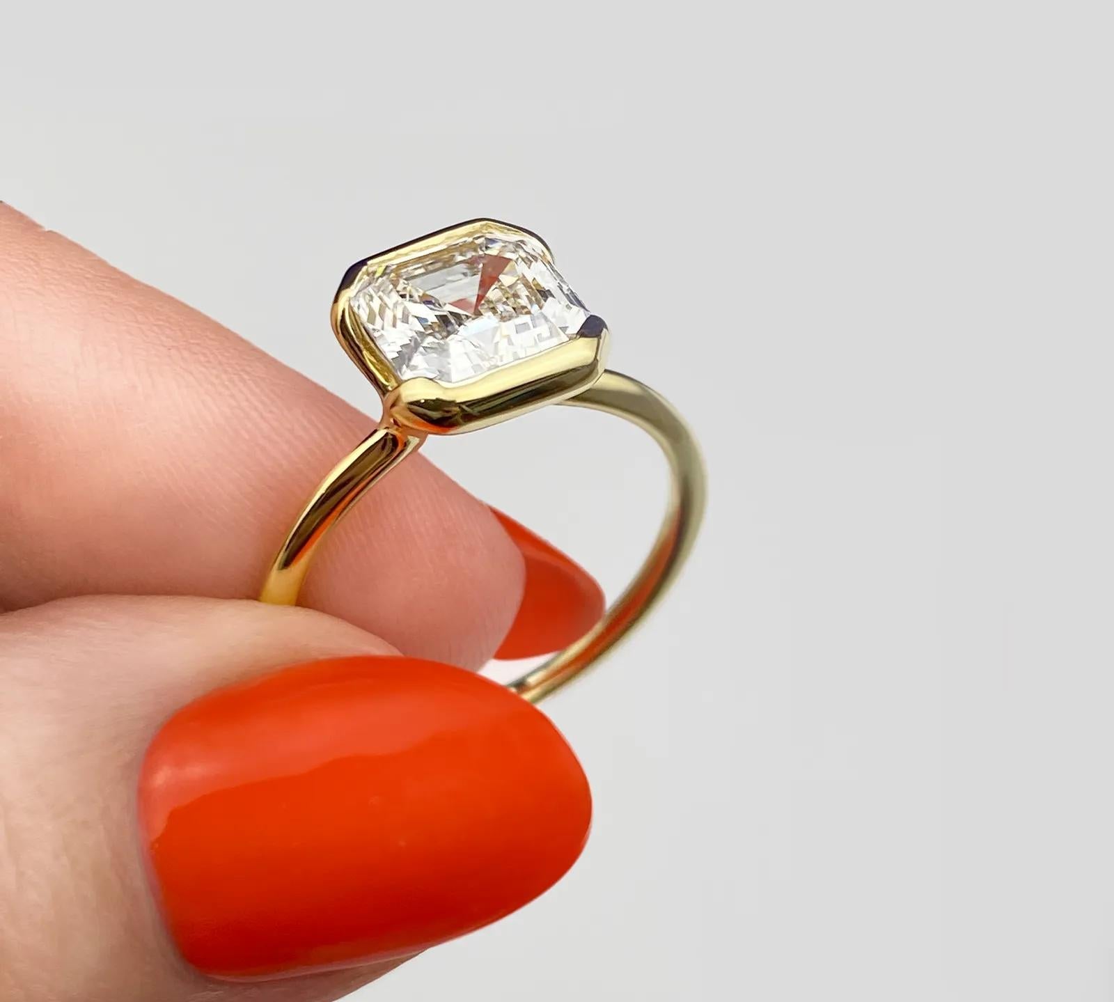 2 CT Asscher Half Bezel CVD F/VS1 Diamond Engagement Ring 2