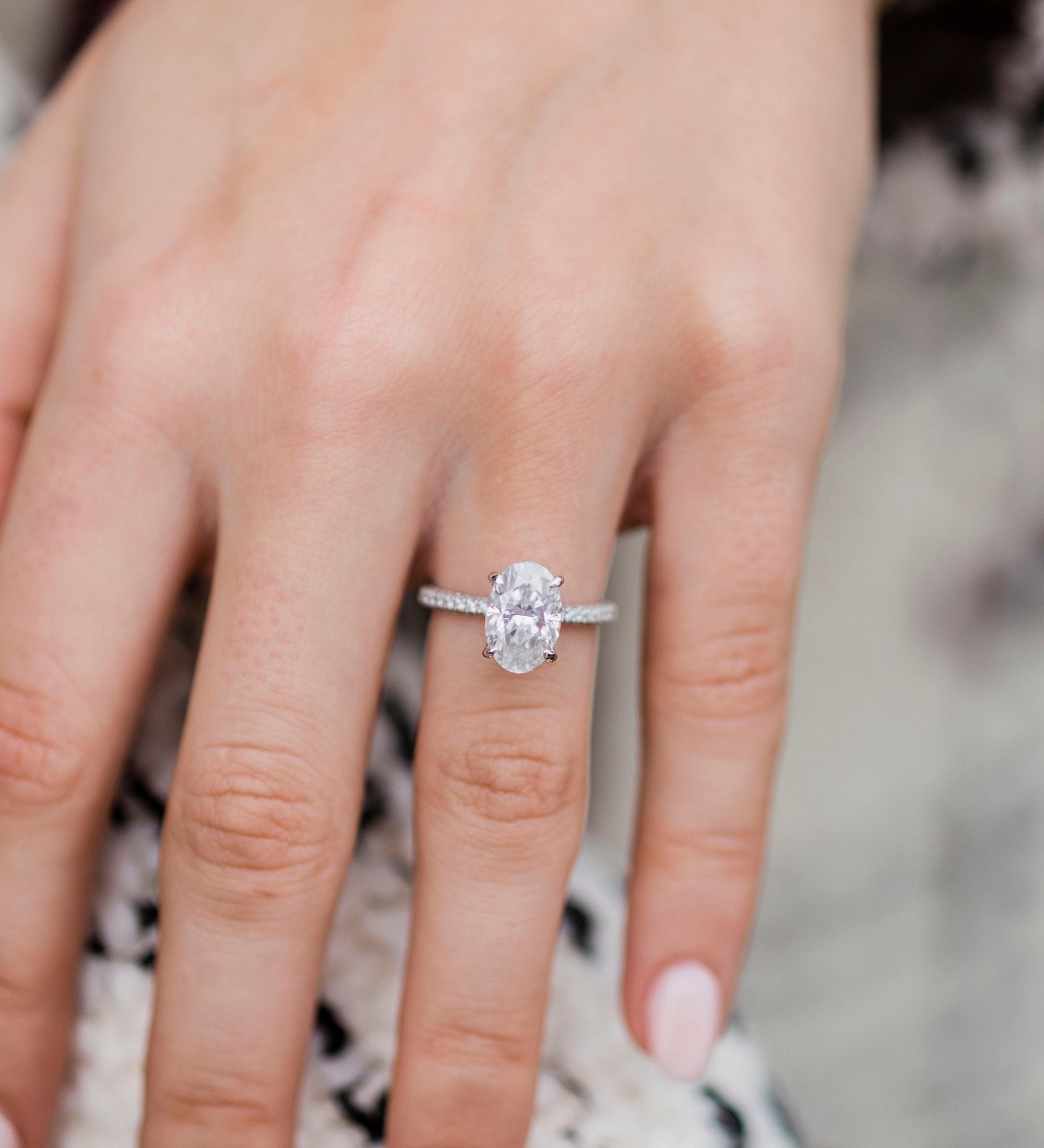 3.0 CT Oval Solitaire Hidden Halo & Pave Moissanite Engagement Ring 3