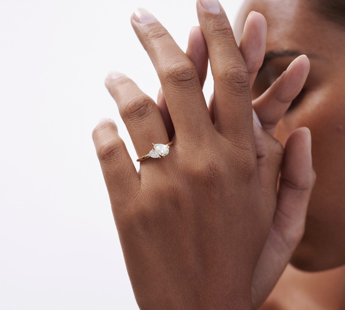 Stunning 1 CT Pears Moissanite Engagement Ring with Two Stone Design