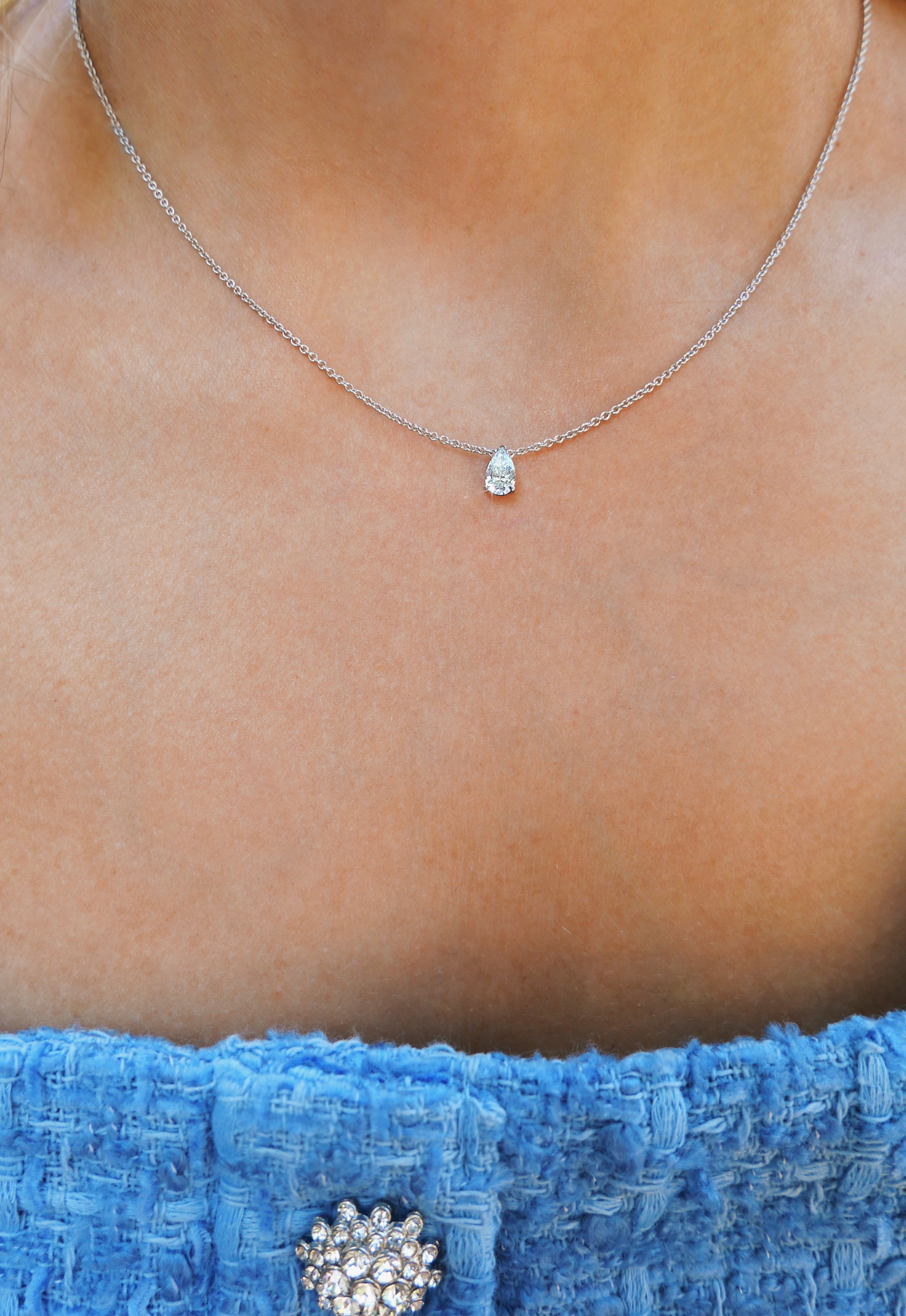 0.30 CT Pear Solitaire Lab Grown Diamond Necklace