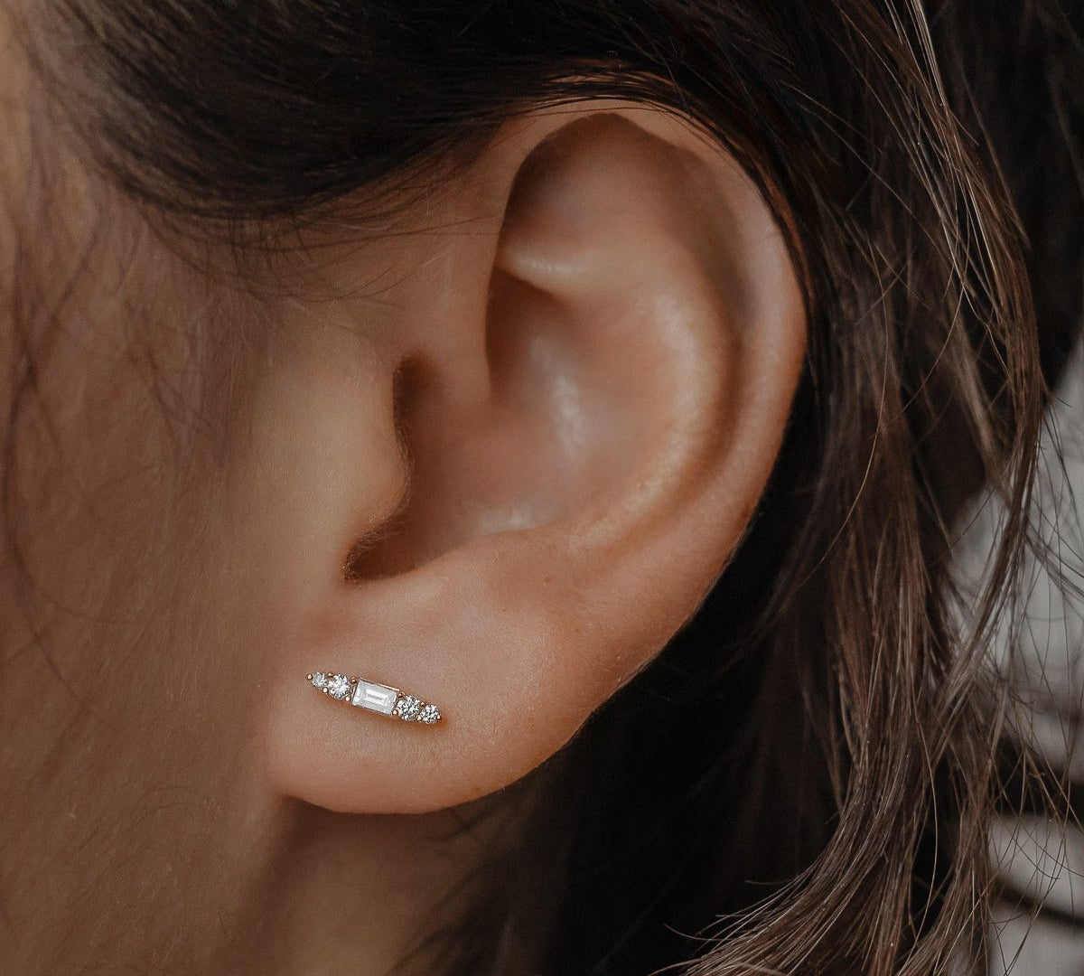 0.15 TCW Baguette & Round Cut Moissanite Stud Earrings