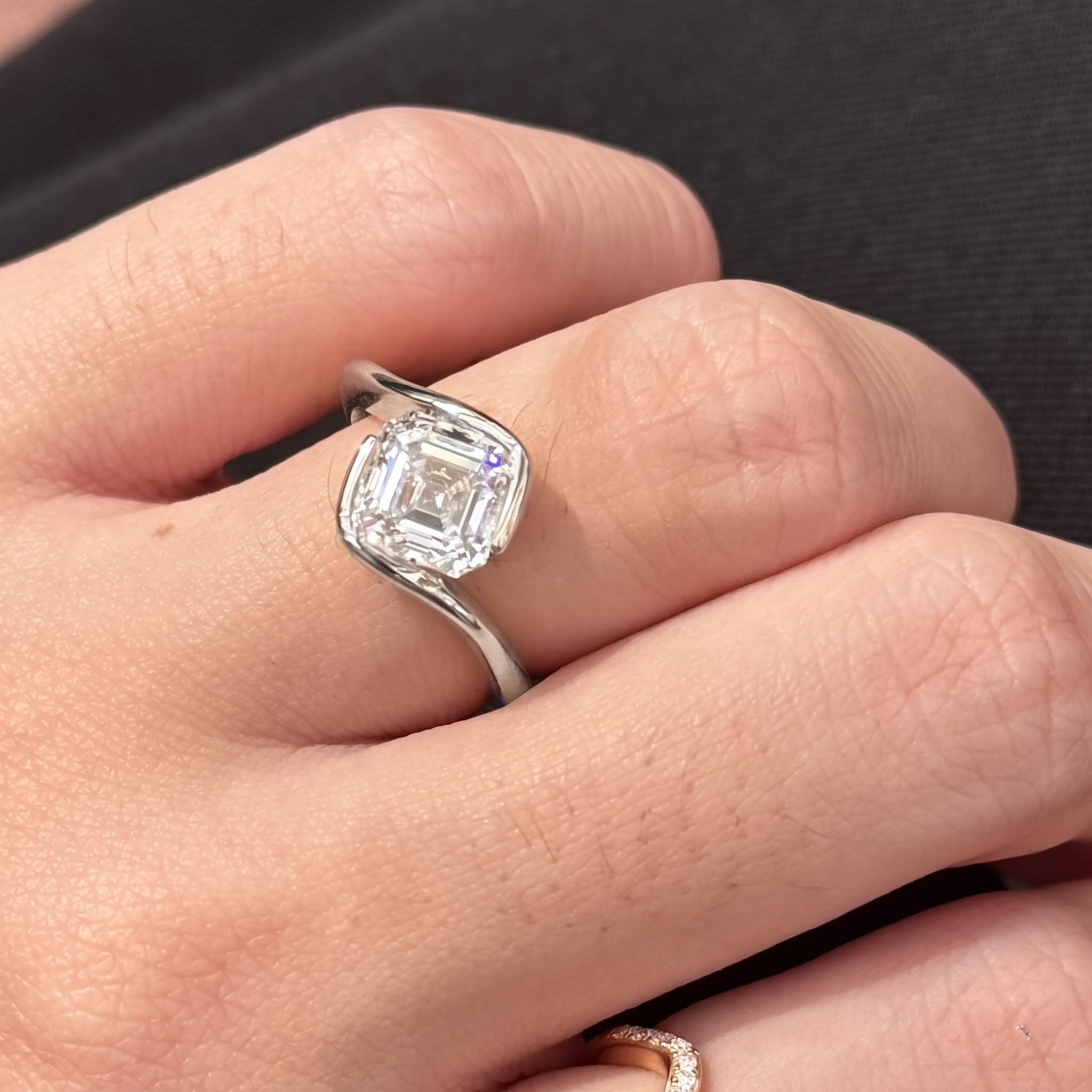 2.09 CT East West Asscher Solitaire Lab Grown Diamond Engagement Ring