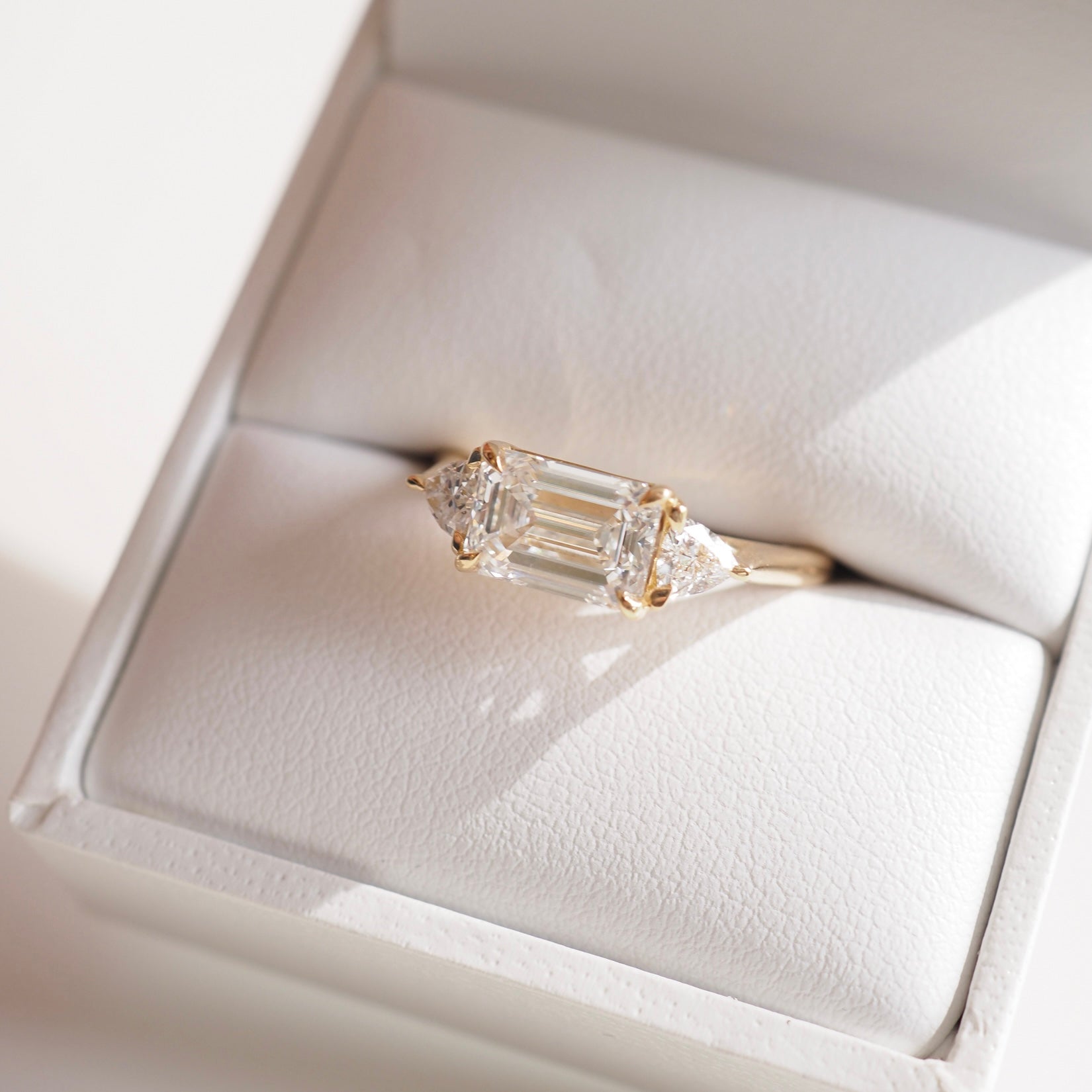 1 CT Emerald Three Stone Moissanite Engagement Ring