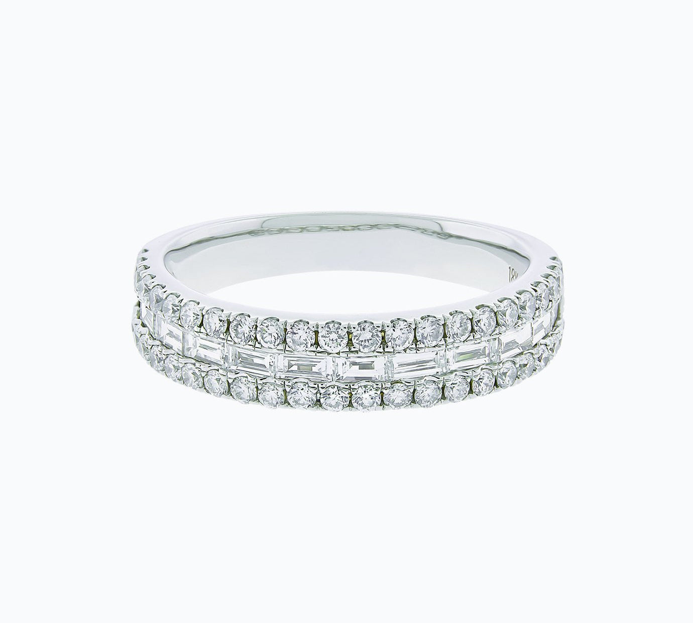 0.90 CT Round & Baguette Three Row Lab Grown Diamond Wedding Band