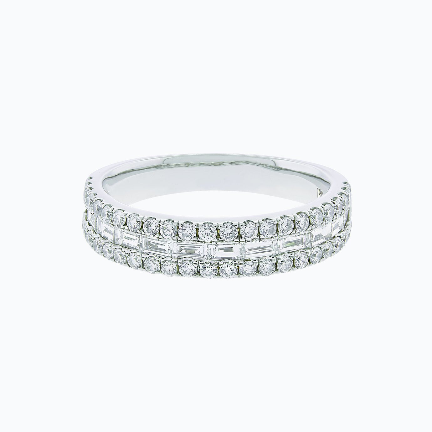 0.90 CT Round & Baguette Three Row Lab Grown Diamond Wedding Band