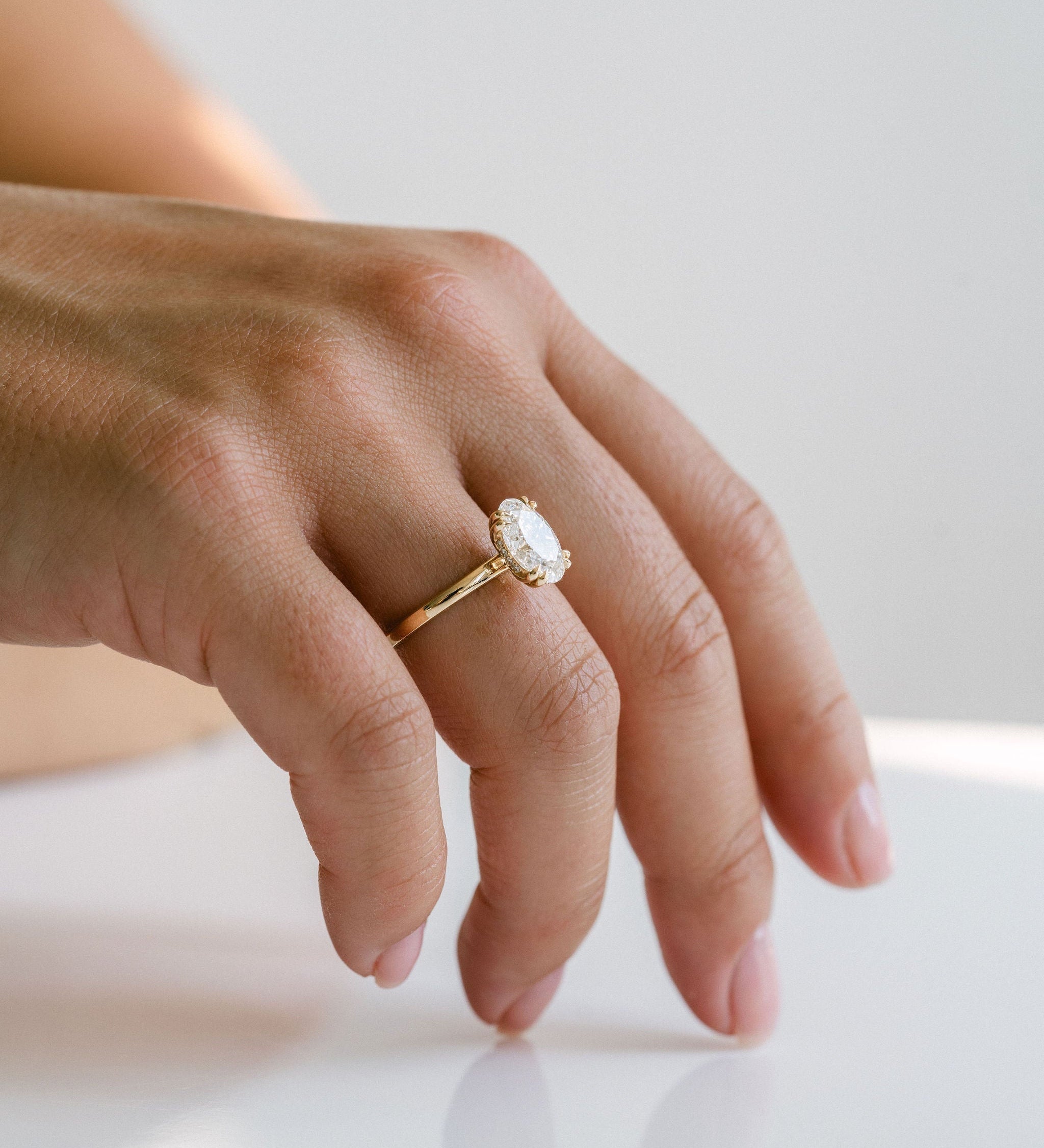 3.0 CT Elongated Cushion Solitaire Lab Grown Diamond Engagement Ringt