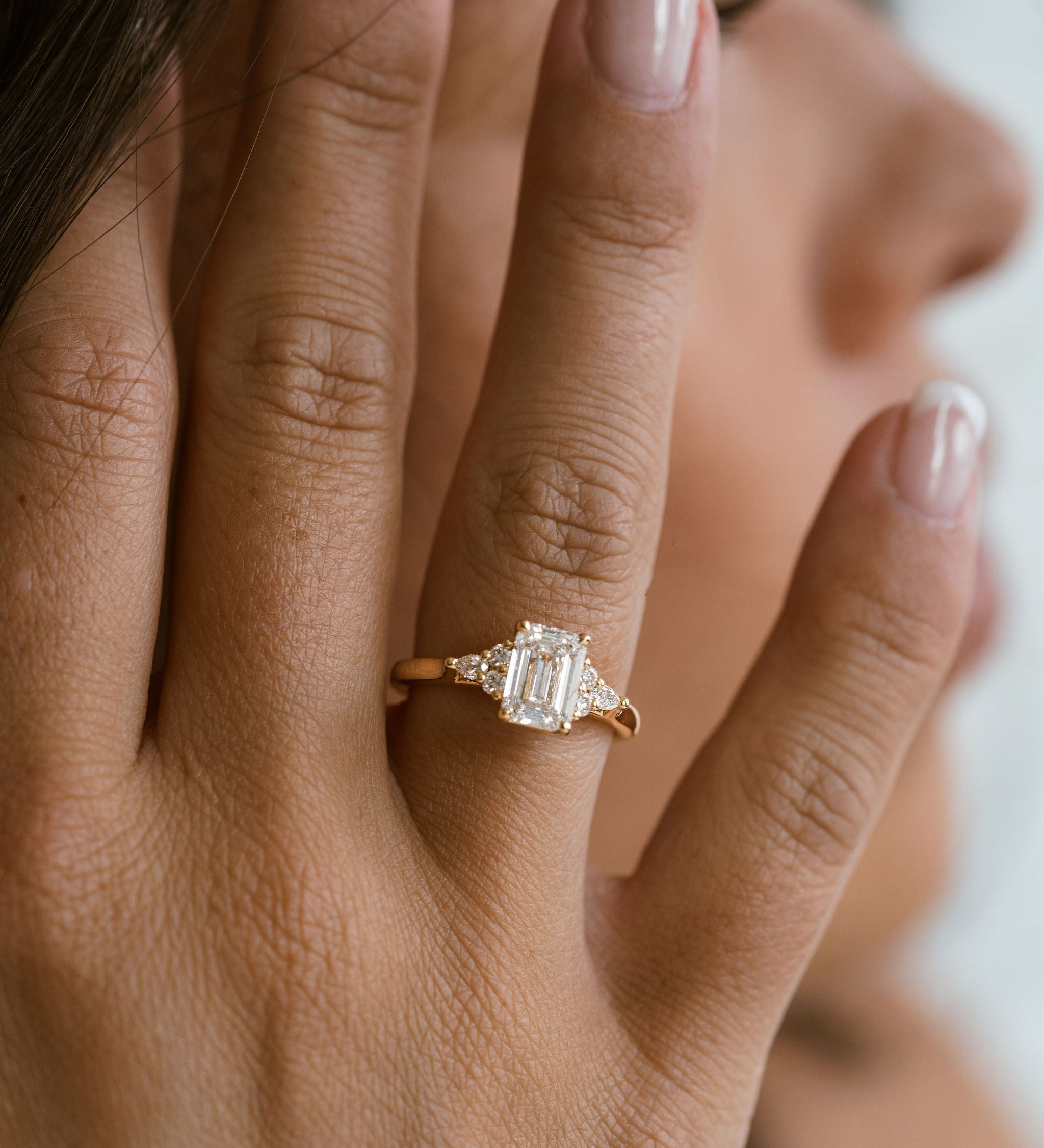 3.0 CT Elongated Cushion Solitaire Lab Grown Diamond Engagement Ringt