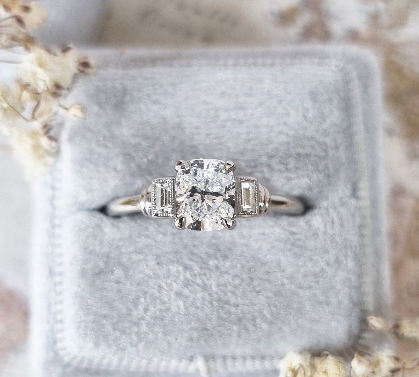 1.0 CT Cushion Three Stone Lab Grown Diamond Engagement Ring