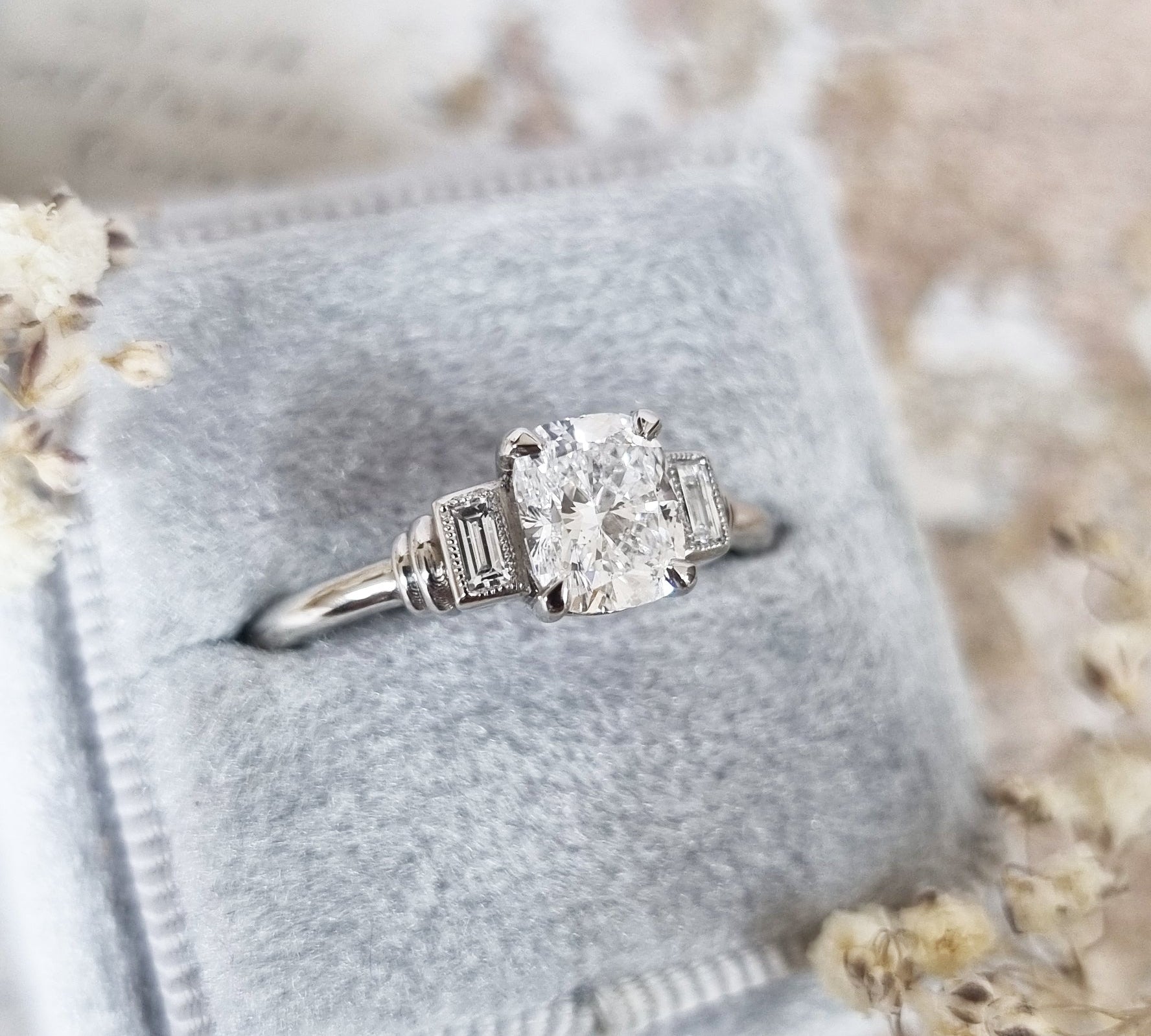 1.0 CT Cushion Three Stone Lab Grown Diamond Engagement Ring