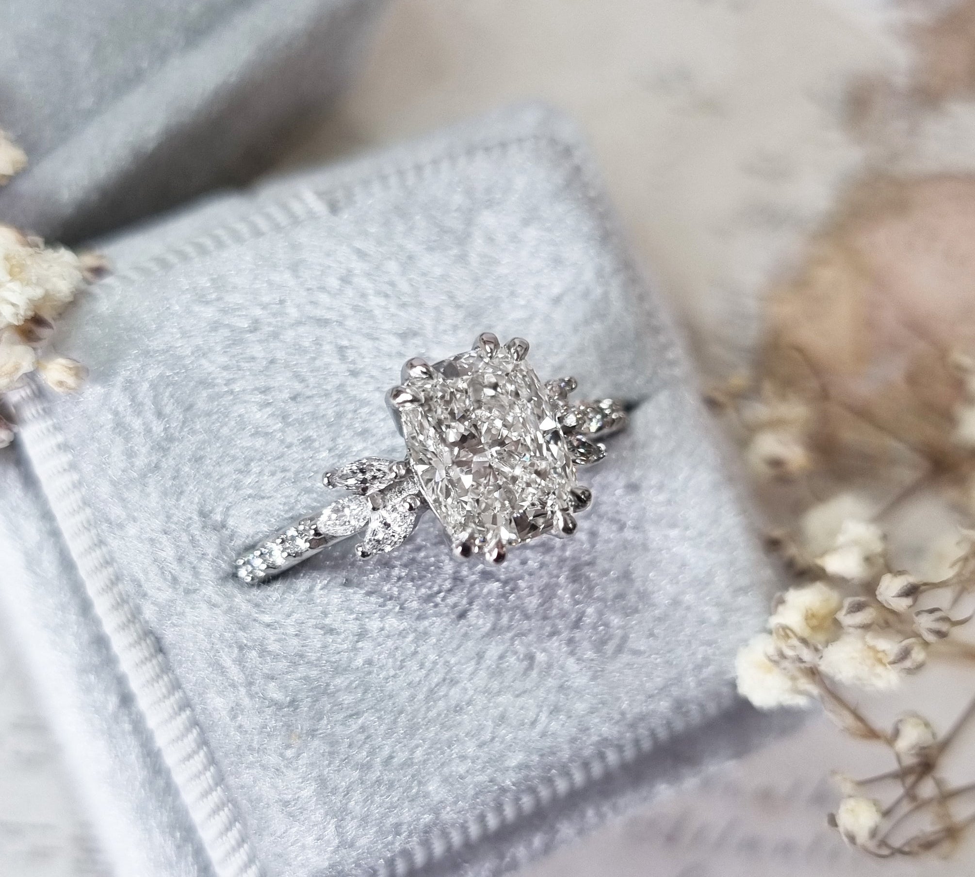Cushion Cluster Lab Grown Diamond Engagement Ring