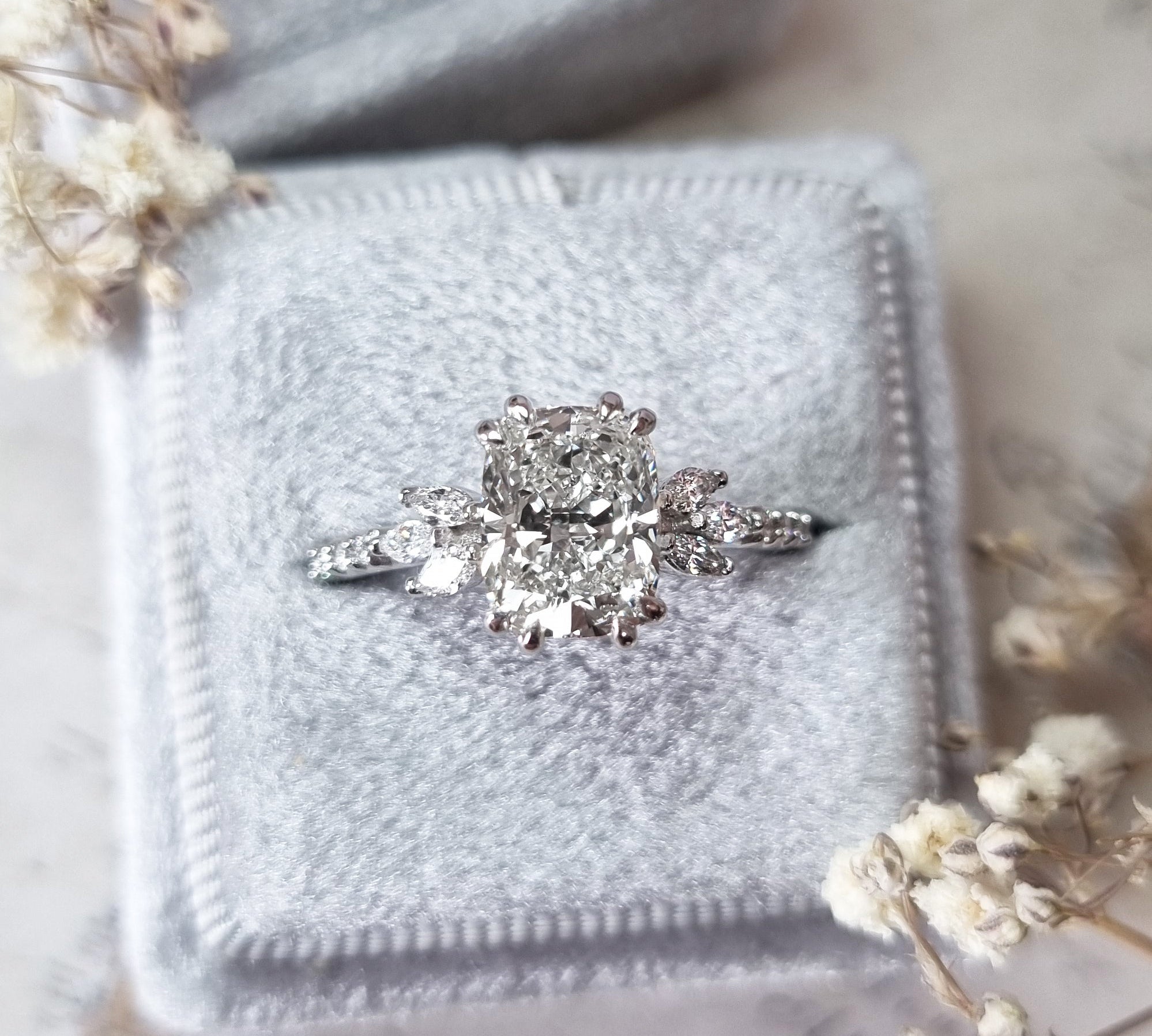 Cushion Cluster Lab Grown Diamond Engagement Ring