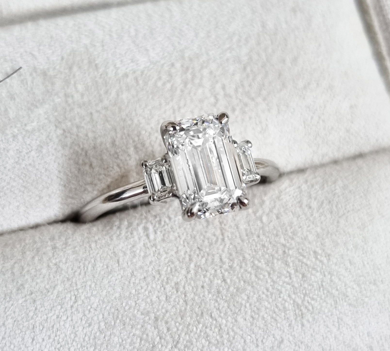 2.29 CT Emerald Three Stone  Lab Grown Diamond Engagement Ring