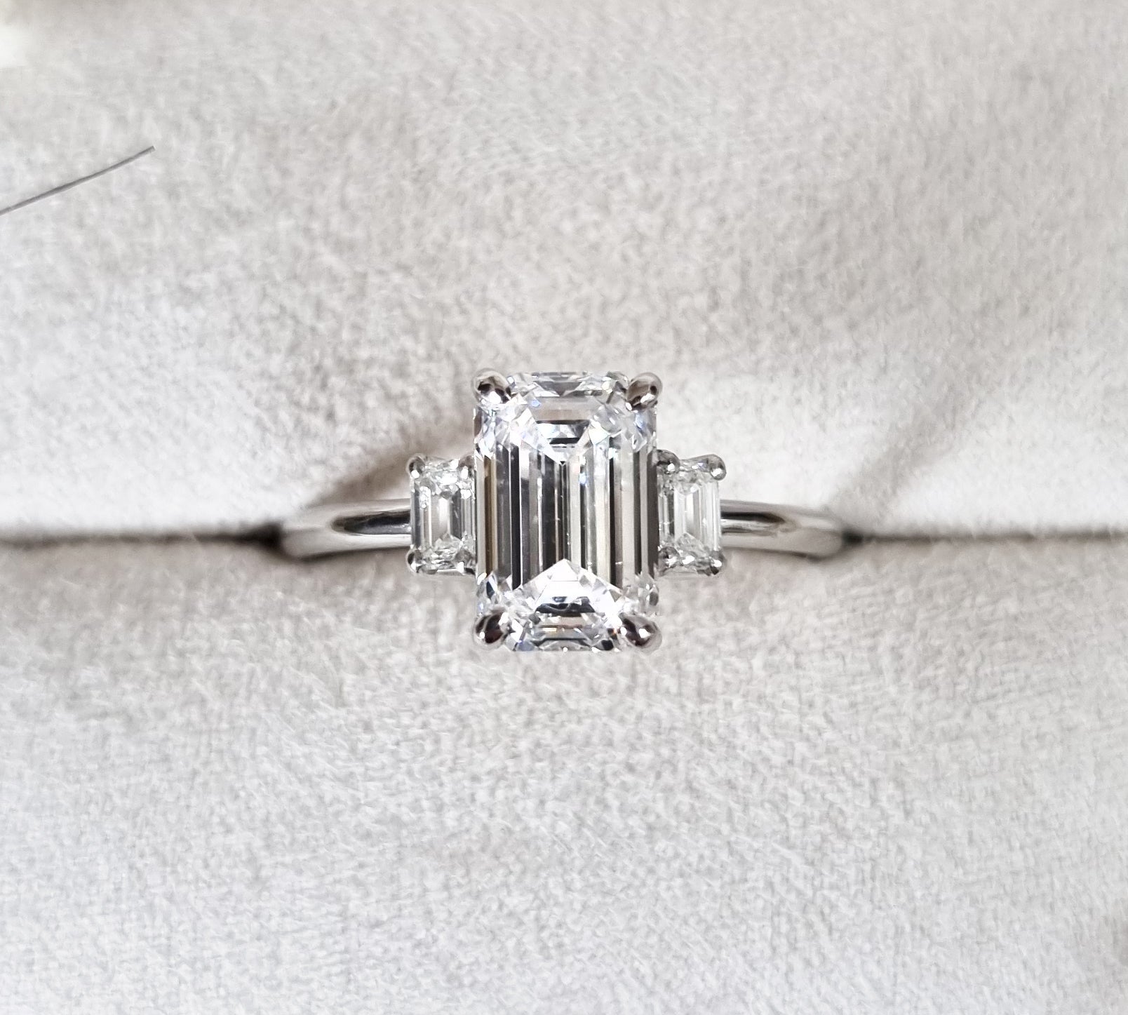 2.29 CT Emerald Three Stone  Lab Grown Diamond Engagement Ring