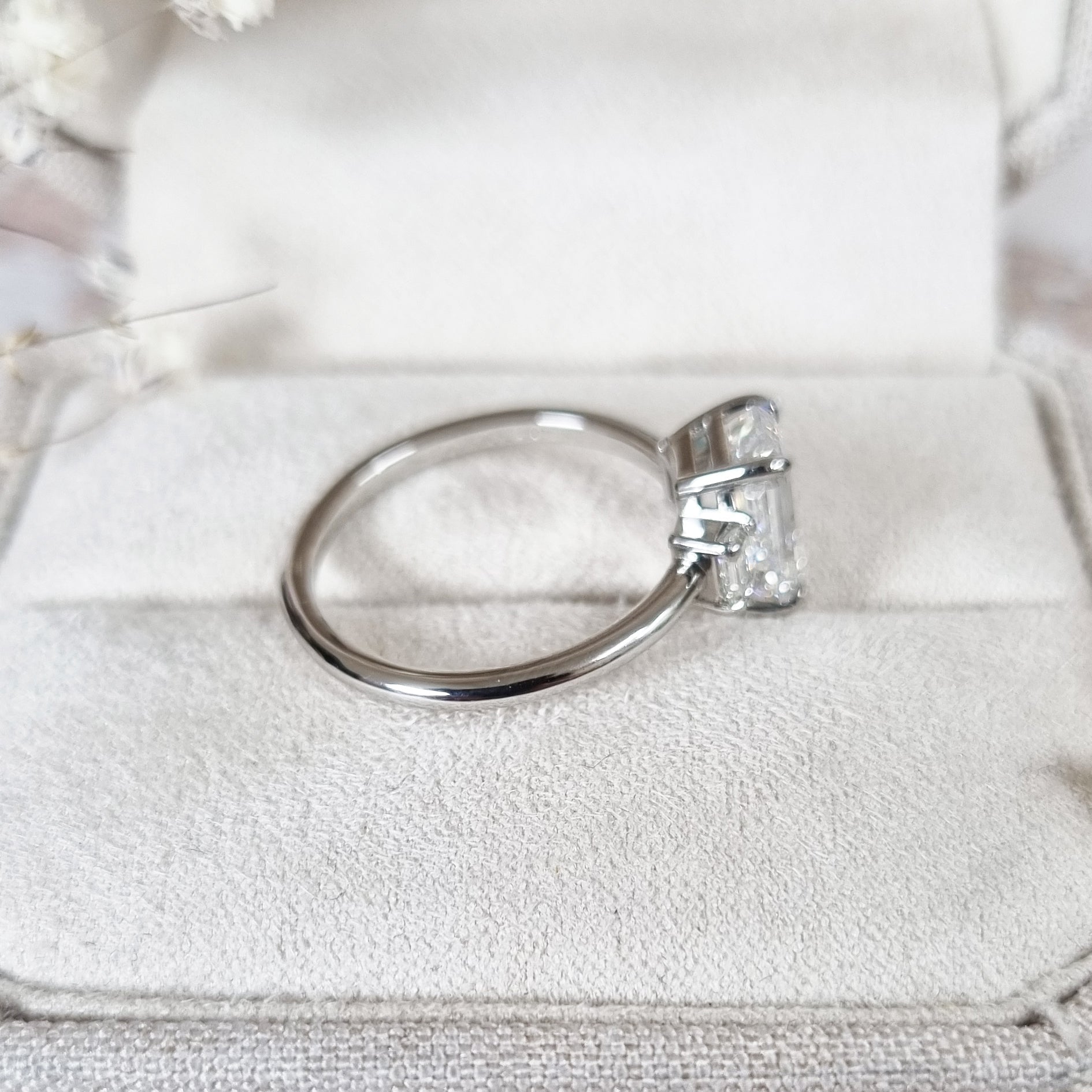 2.29 CT Emerald Three Stone  Lab Grown Diamond Engagement Ring