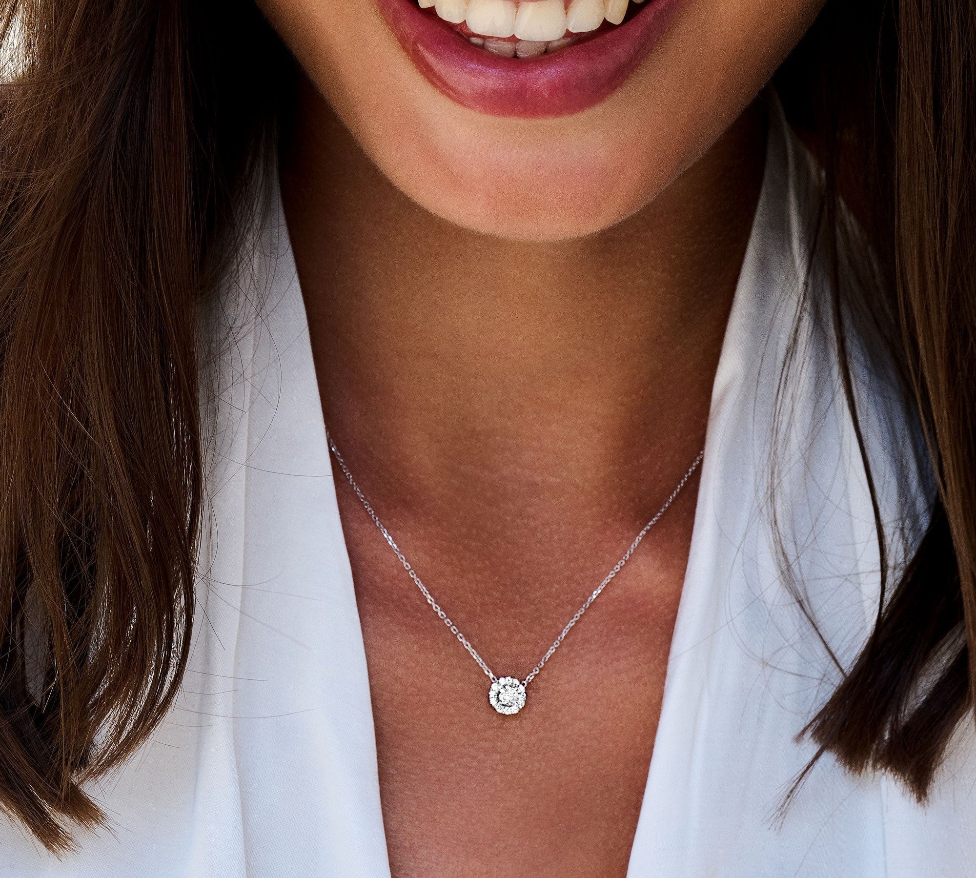 0.55 CT Round Halo Lab Grown Diamond Necklace