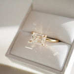 1 CT East West Emerald Solitaire Moissanite Engagement Ring