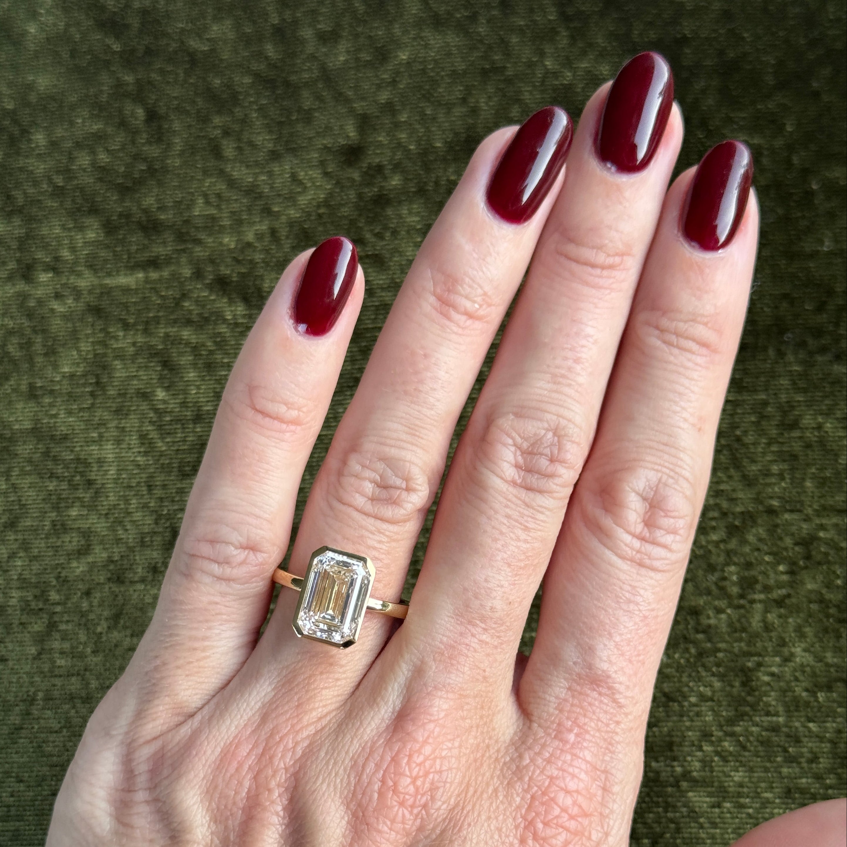 Bezel Emerald Lab Grown Diamond Engagement Ring: 2 CT
