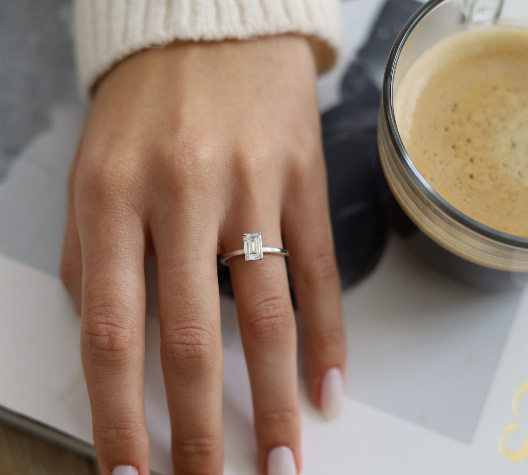 Emerald Hidden Halo Lab Grown Diamond Engagement Ring