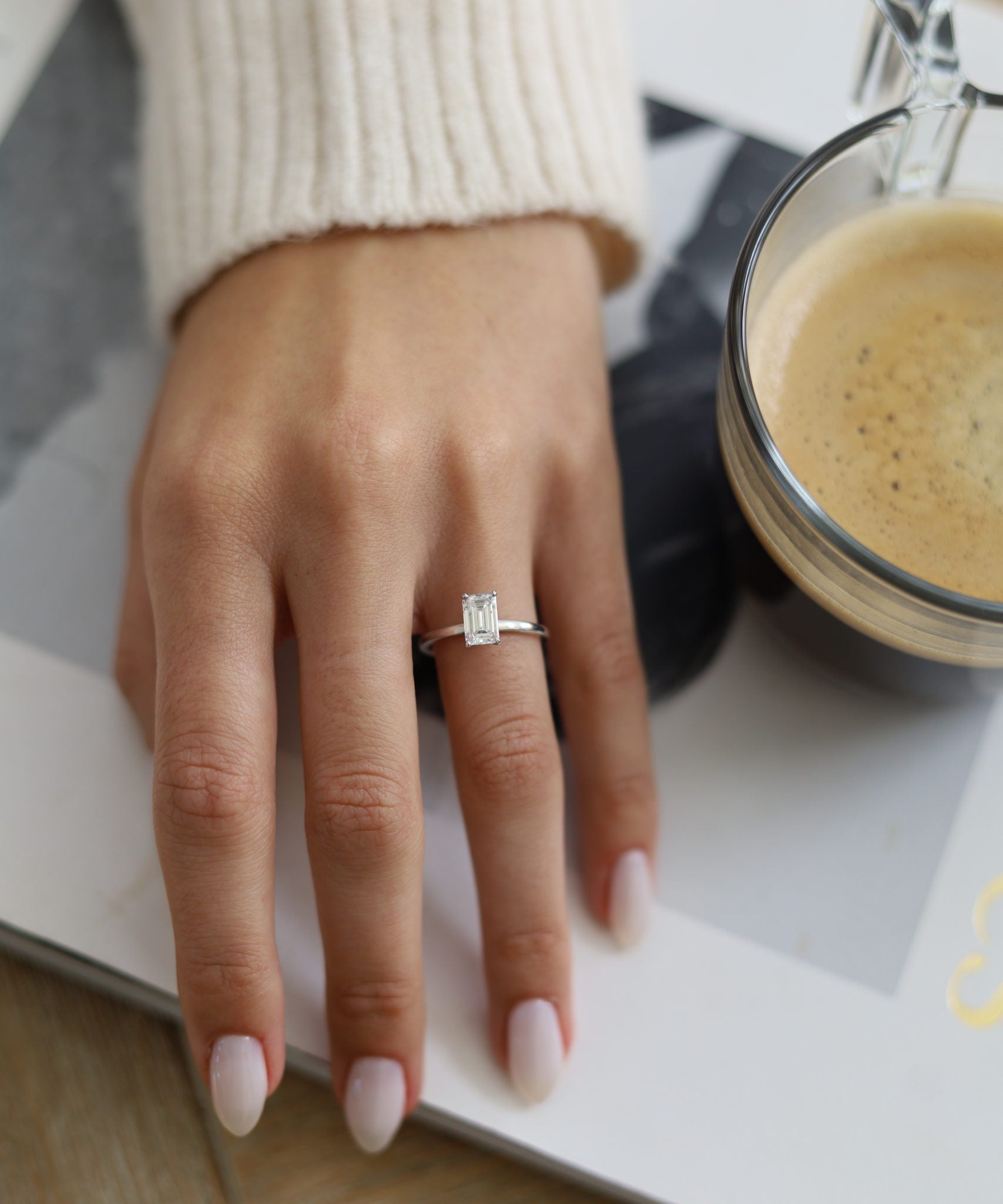 Emerald Hidden Halo Lab Grown Diamond Engagement Ring