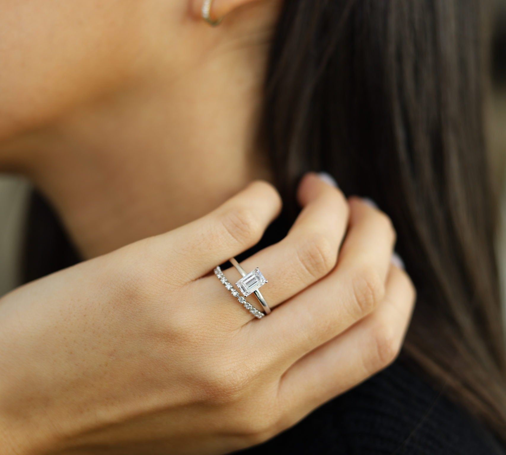 Emerald Hidden Halo Lab Grown Diamond Engagement Ring