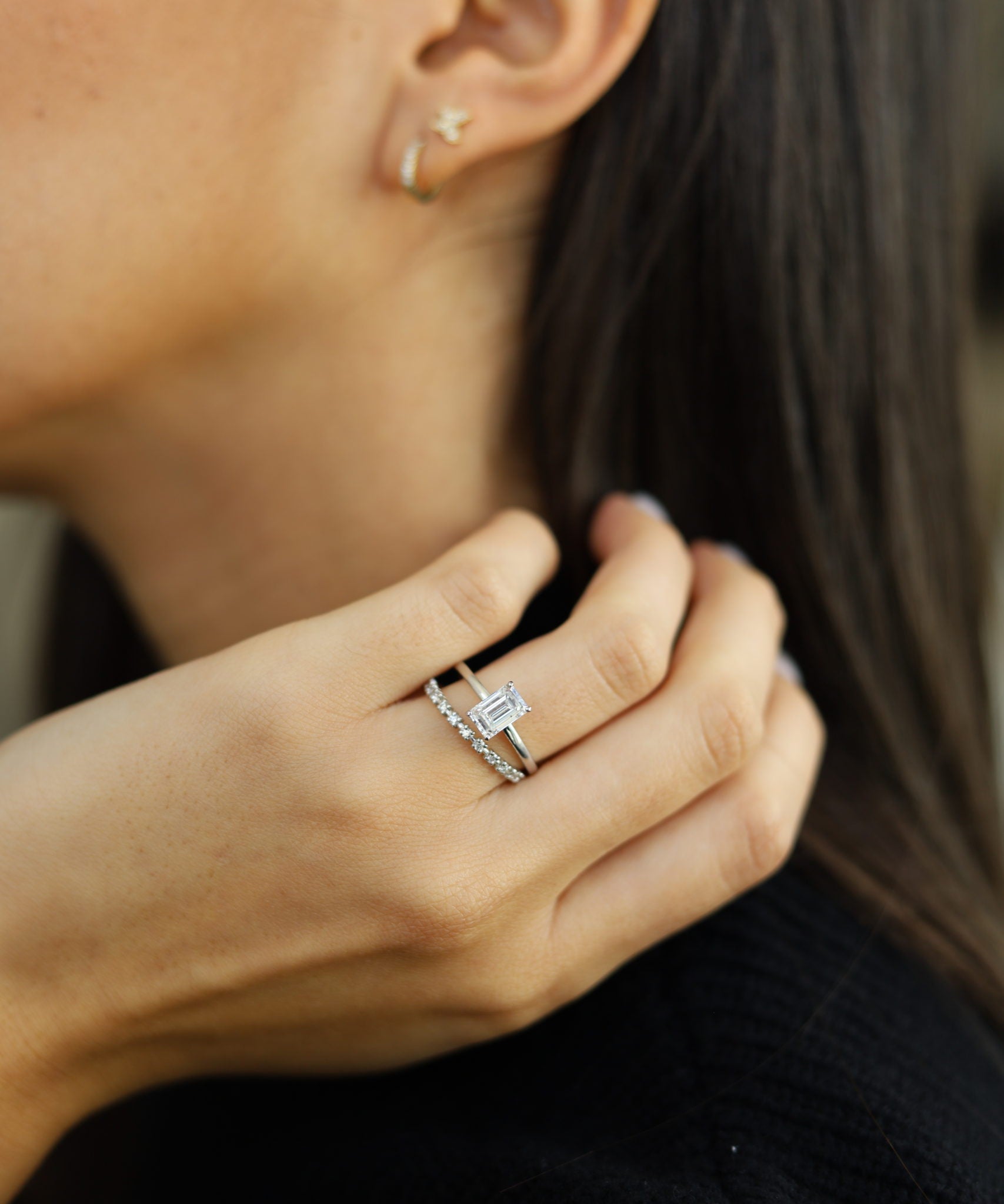 Emerald Hidden Halo Lab Grown Diamond Engagement Ring