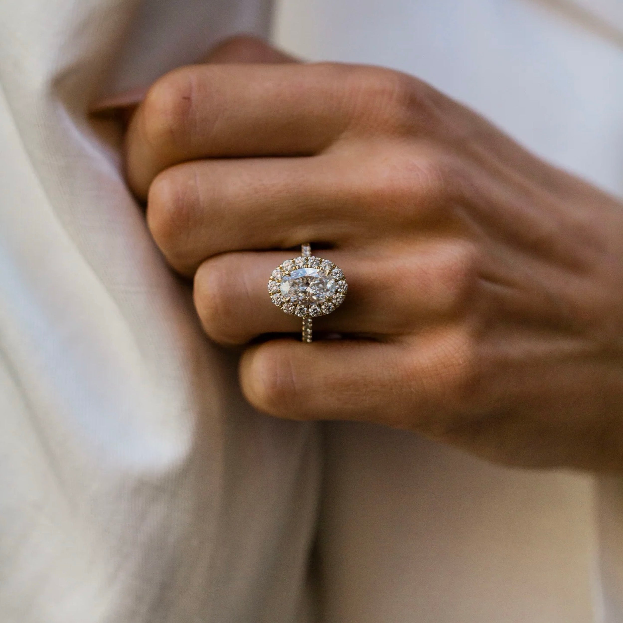 2.5 CT Oval Shaped Lab Grown Diamond Halo Engagement Ring