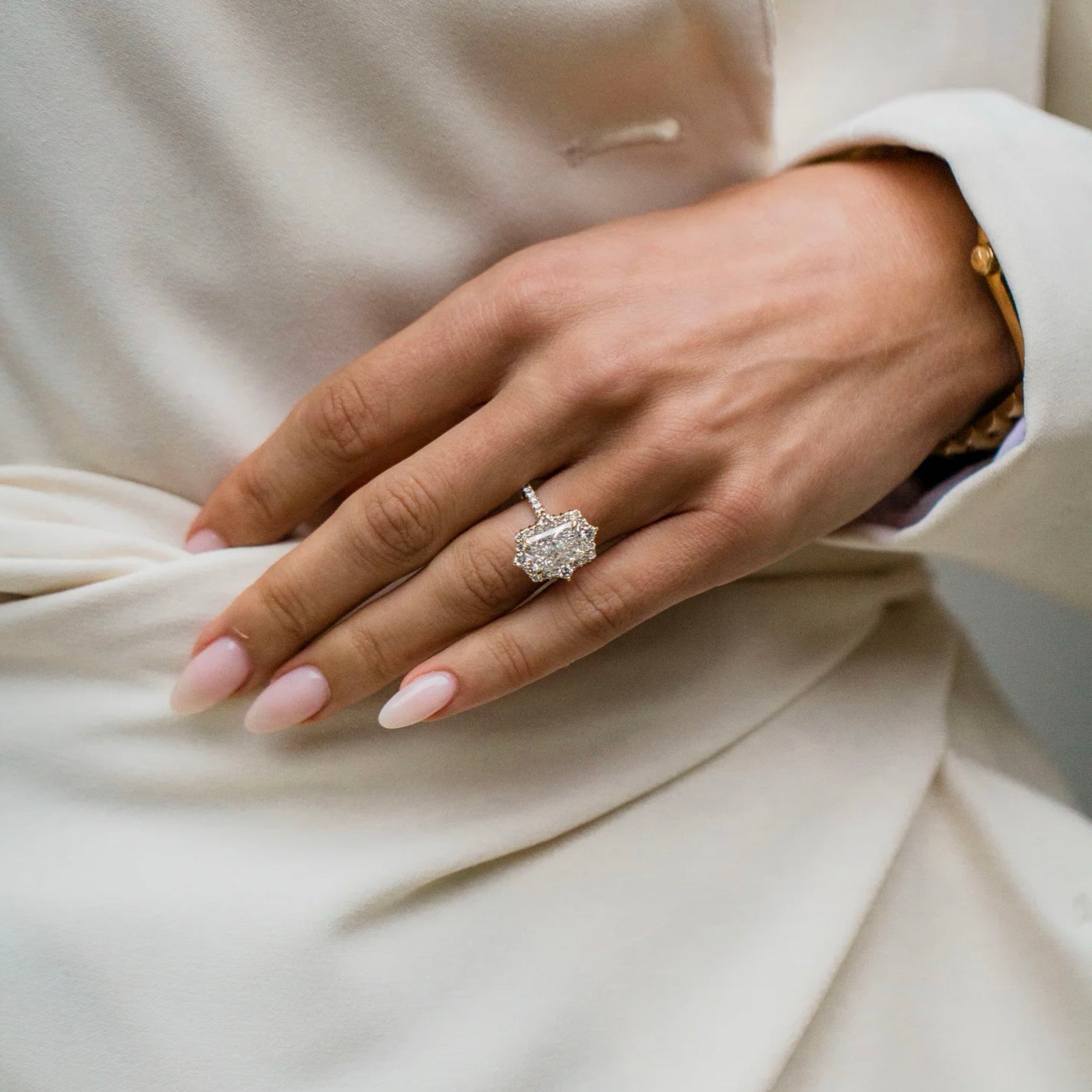 2.5 CT Radiant Lab Grown Diamond Hidden Halo Engagement Ring