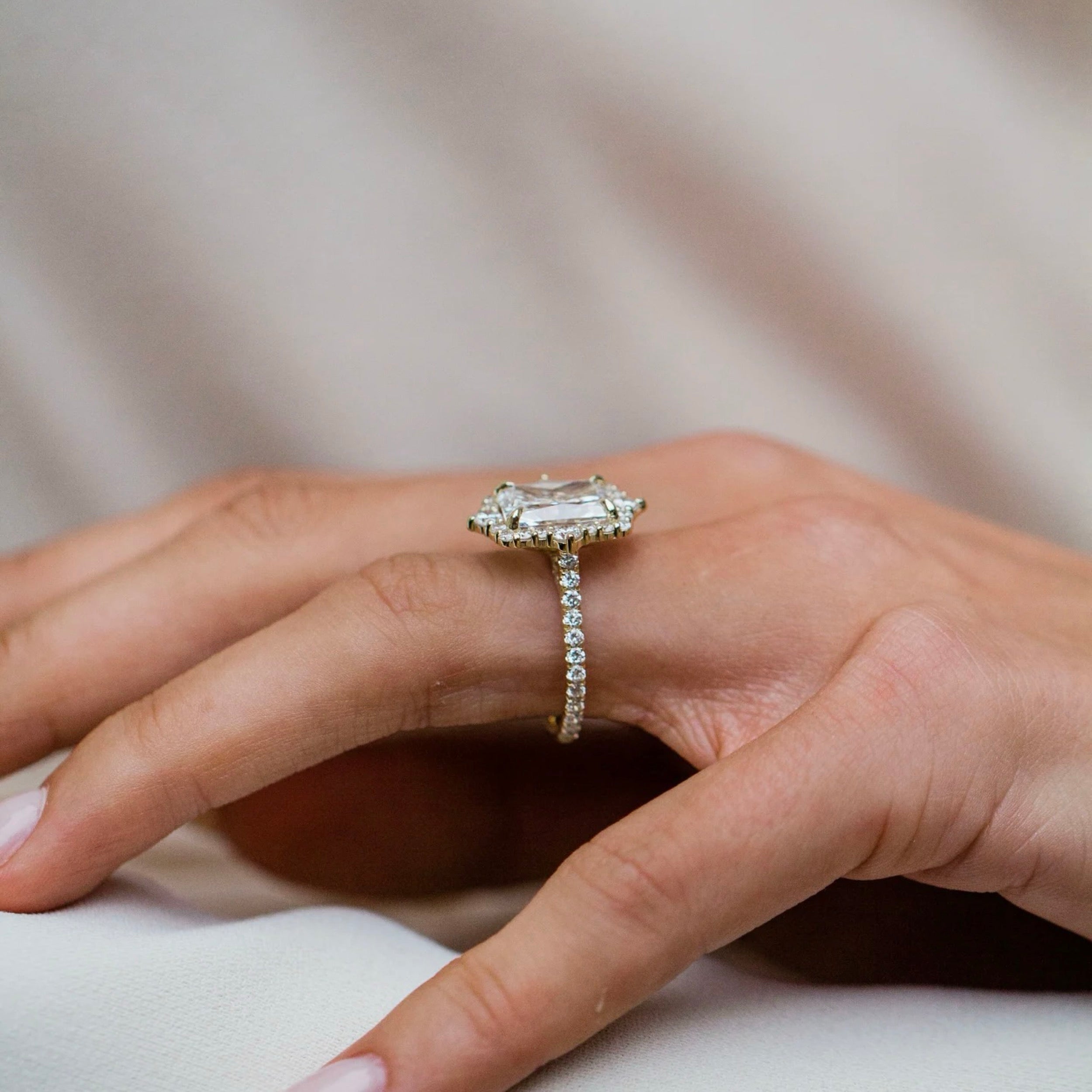 2.5 CT Radiant Lab Grown Diamond Hidden Halo Engagement Ring