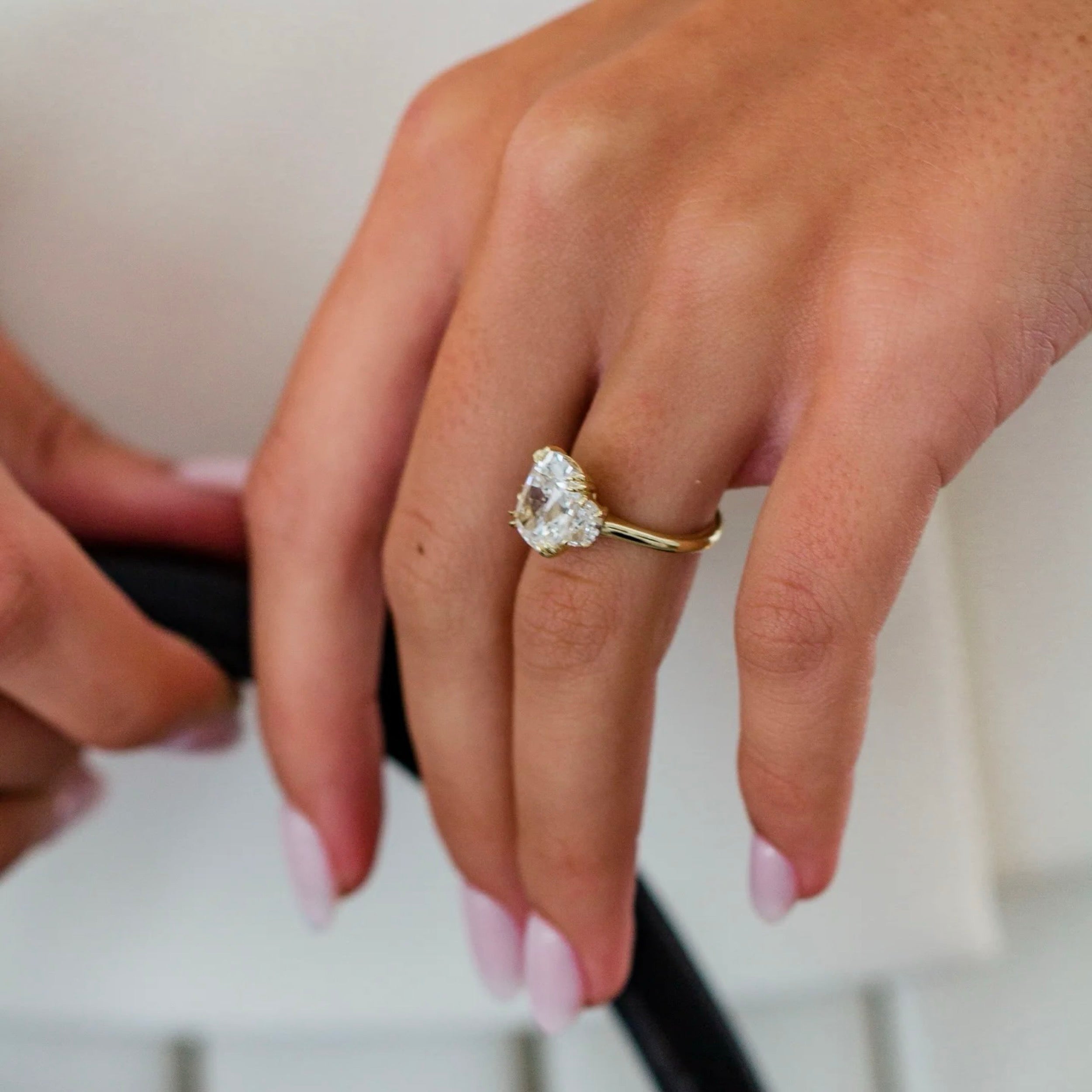 3.0 CT Elongated Cushion Lab Grown Diamond Three Stone Engagement Ring