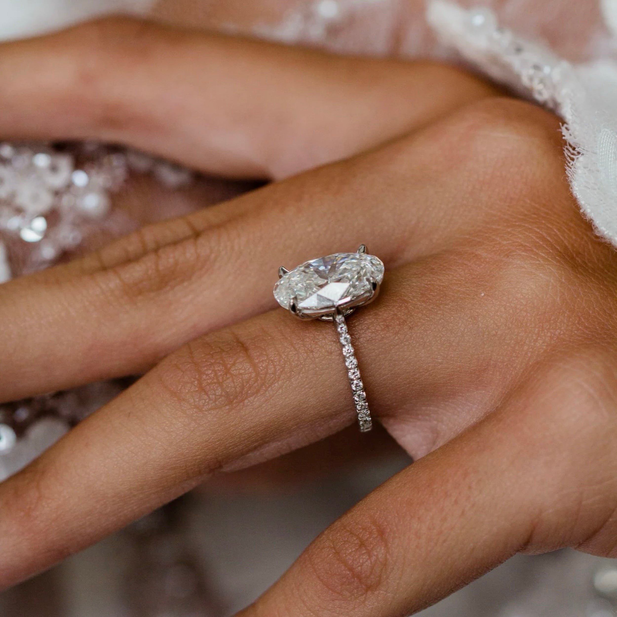 3.5 CT Moval Lab Grown Diamond Pave Engagement Ring