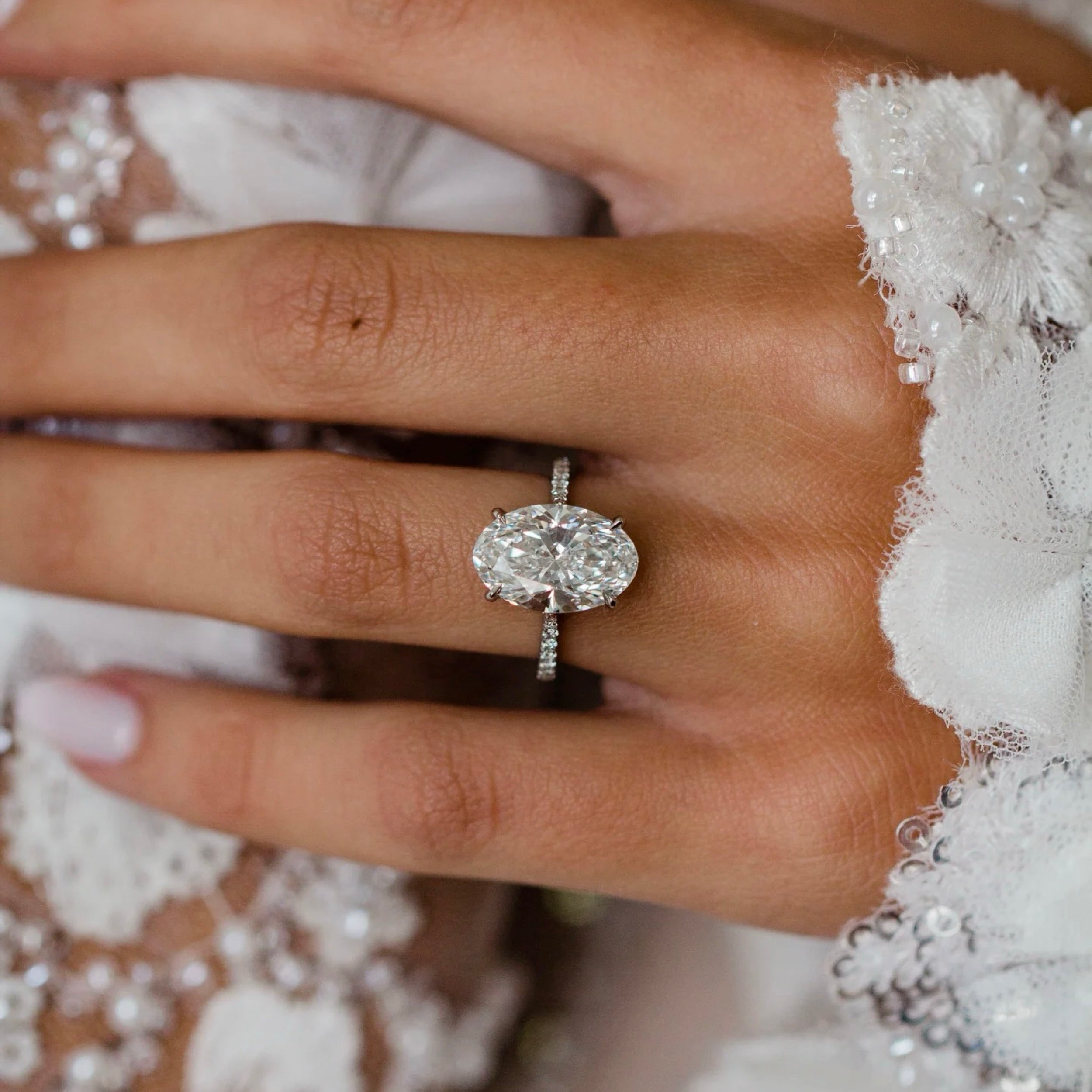 3.5 CT Moval Lab Grown Diamond Pave Engagement Ring