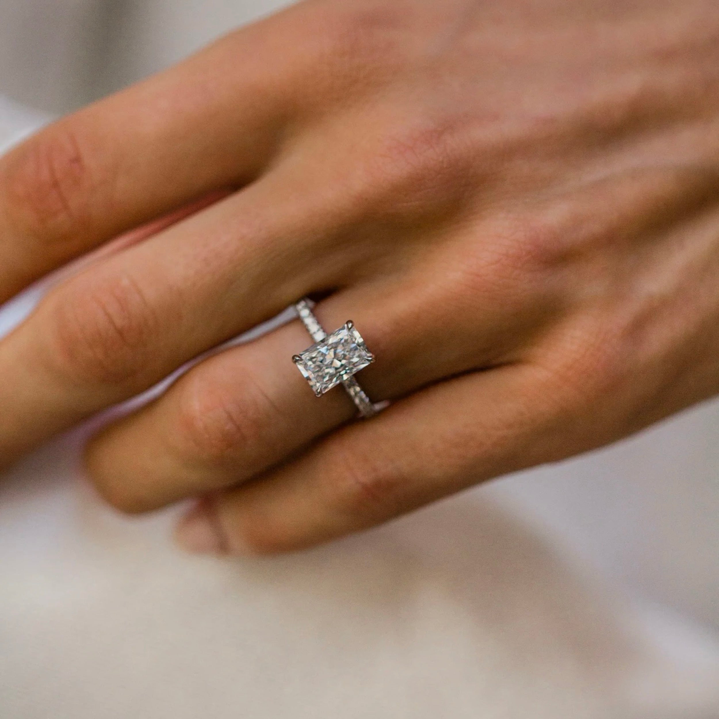 2.0 CT Radiant Lab Grown Diamond Hidden Halo Engagement Ring