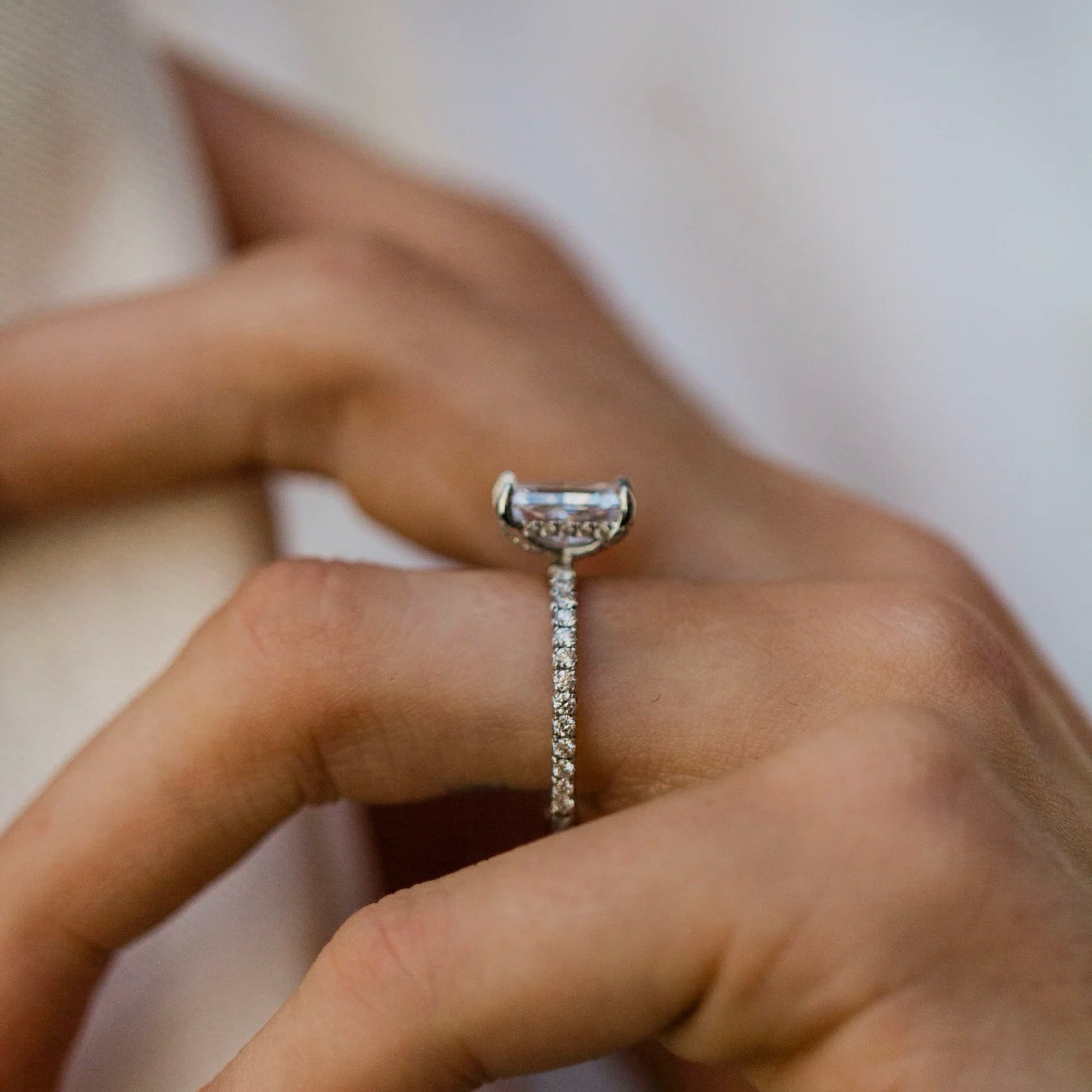 2.0 CT Radiant Lab Grown Diamond Hidden Halo Engagement Ring
