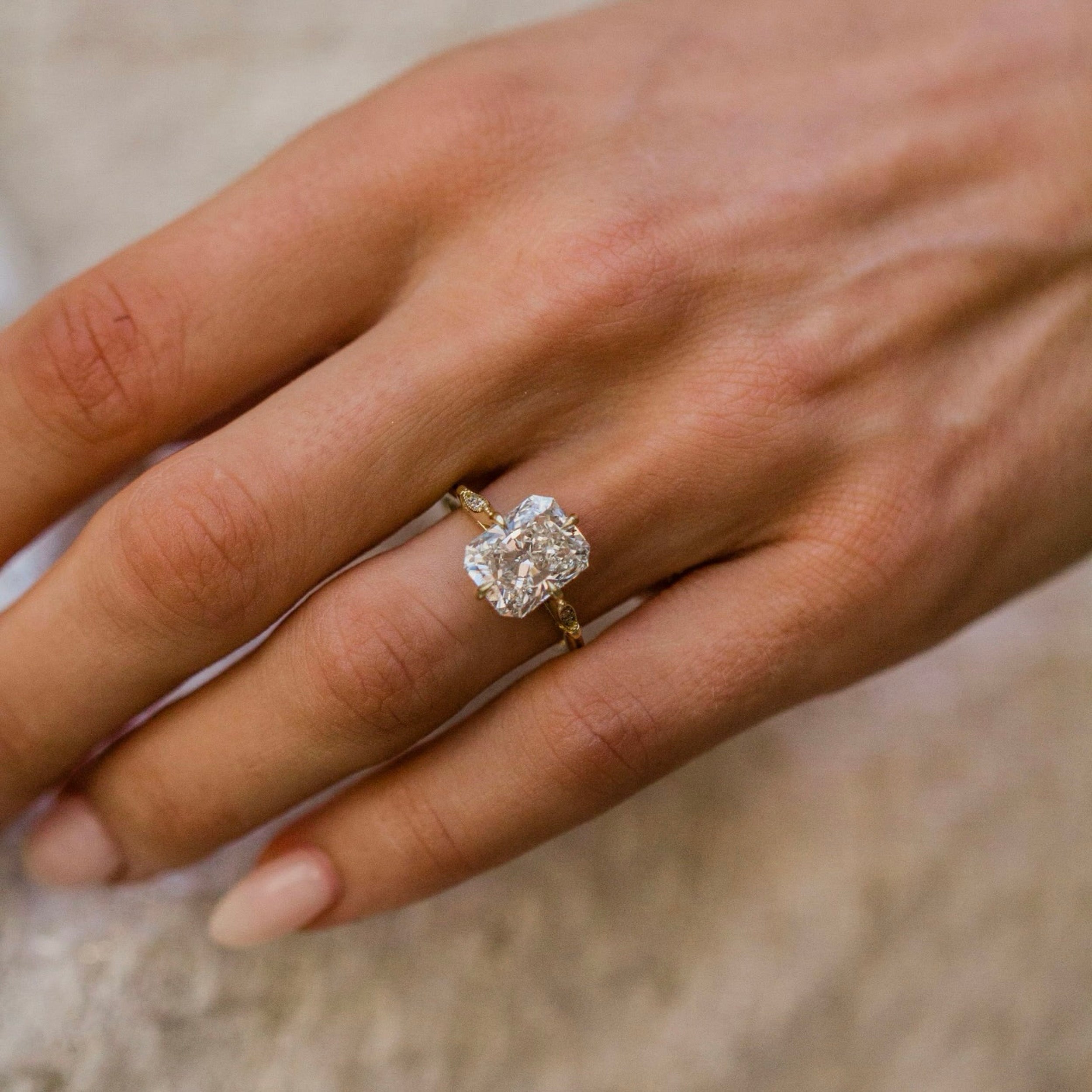 3.0 CT Radiant Lab Grown Diamond Three Stone Engagement Ring