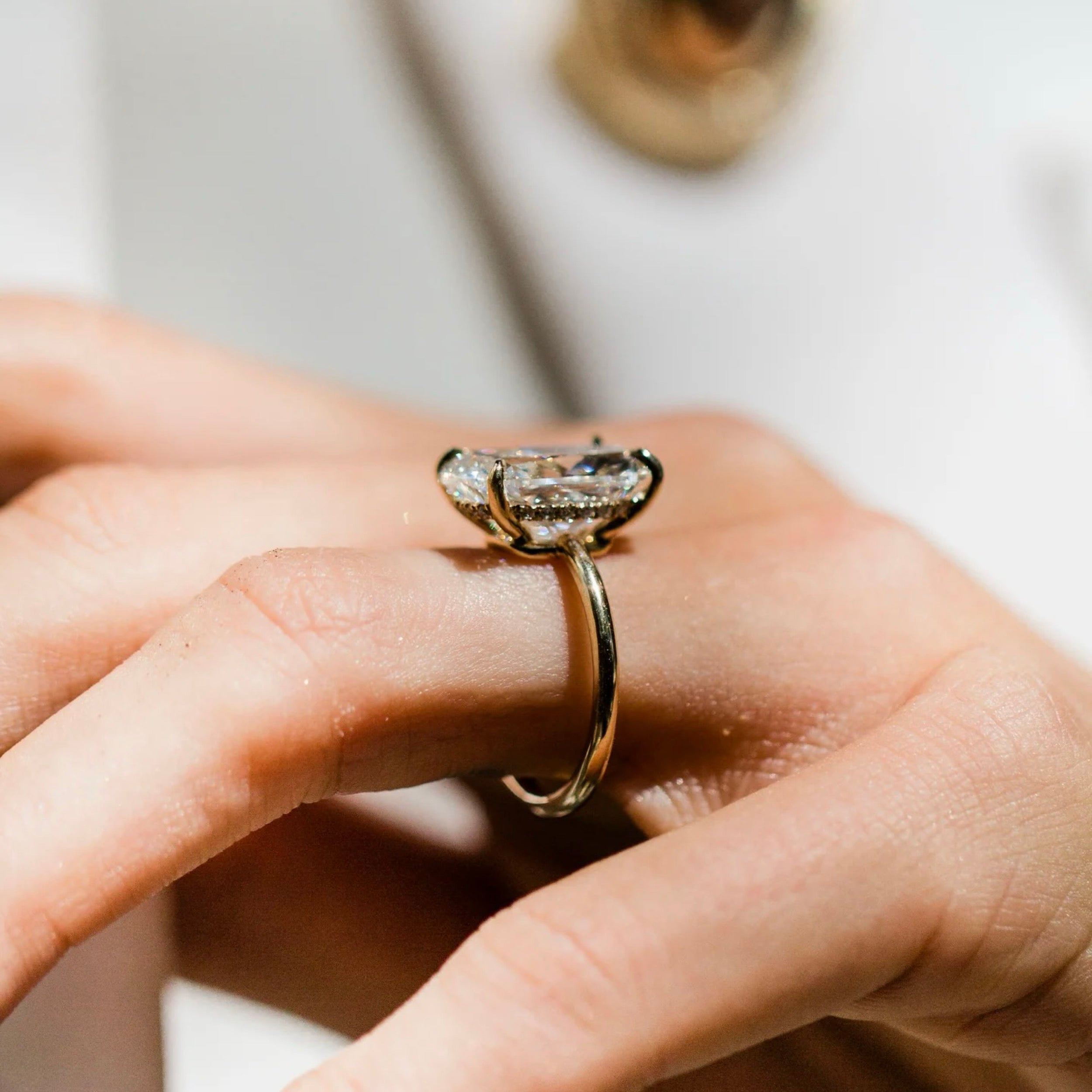 4.5 CT Elongated Cushion Lab Grown Diamond Hidden Halo Engagement Ring